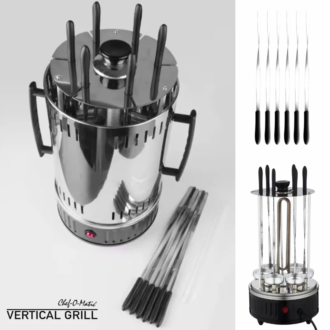 Chef O Matic Pionowy grill elektryczny 1000 W 6 szpikulców automatyczny obrót 360°