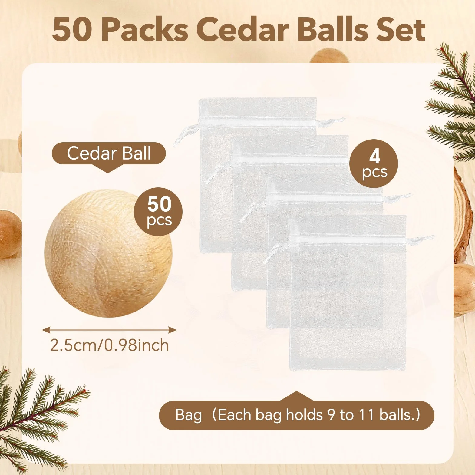 50 sztuk naturalnej ochrony przed molami z drewna cedrowego, kulek zapachowych, motylek do szafy na ubrania przeciwko molom (50, 2,5 cm)