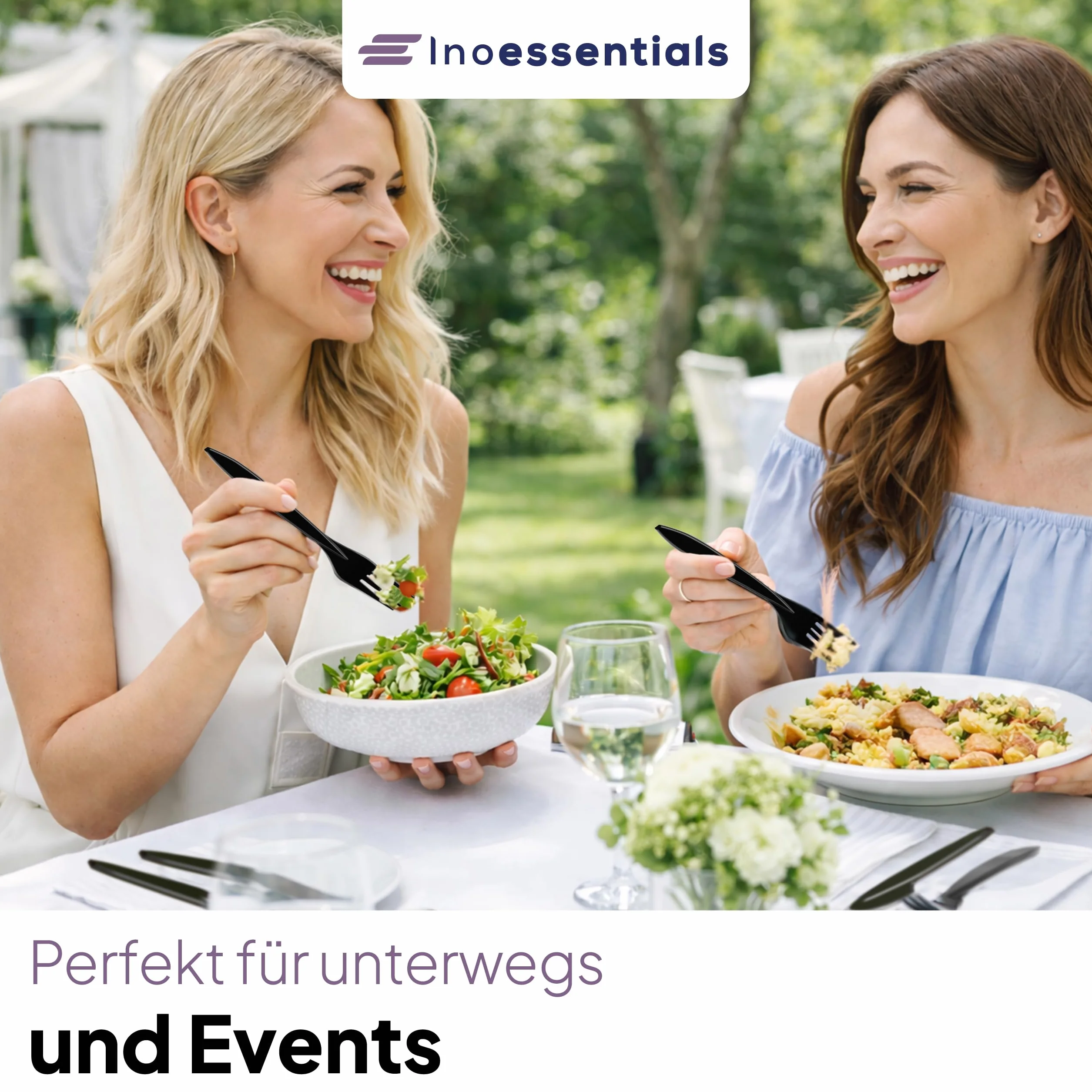 Plastikowe widelce wielokrotnego użytku Inoverse 50 sztuk czarne imprezowe outdoor