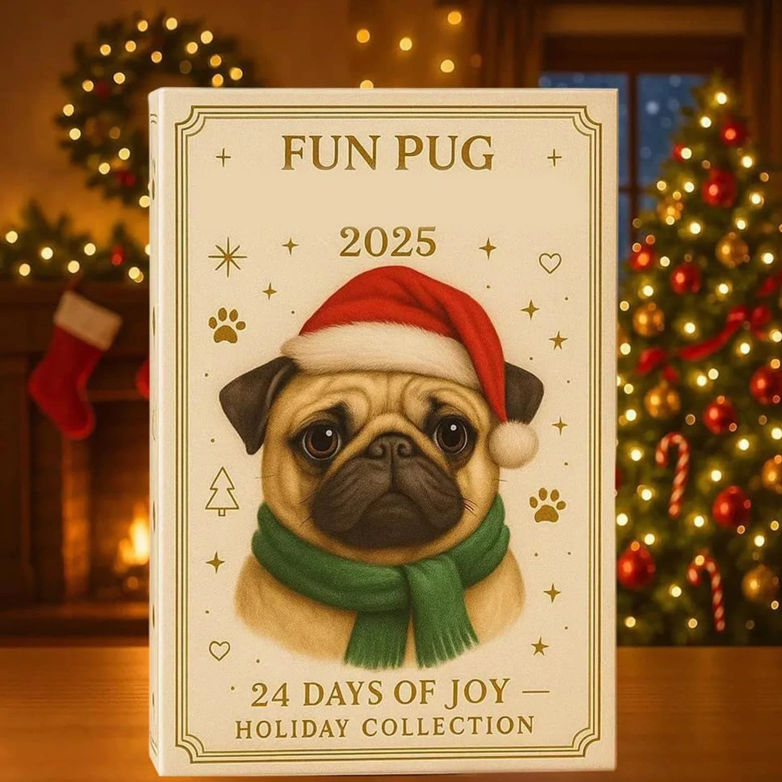 Kalendarz adwentowy 2D pug kalendarz adwentowy mops kalendarze płaskie wisiorki akrylowe 2d ozdoby choinkowe, prezenty świąteczne dla miłośników