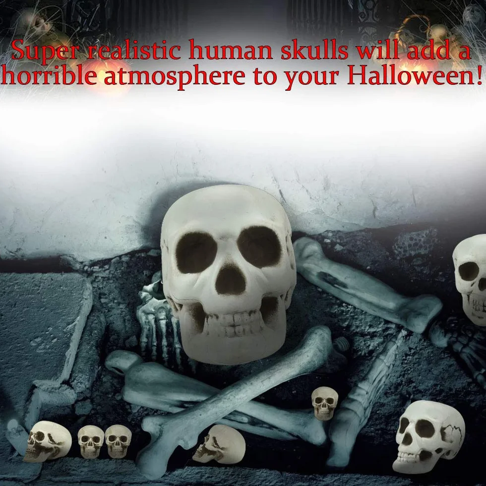LYTIVAGEN 8 sztuk czaszek na Halloween, z tworzywa sztucznego, realistyczny szkielet, czaszka, mała dekoracja, model na Halloween, karnawał, imprezę, 3 rozmiary