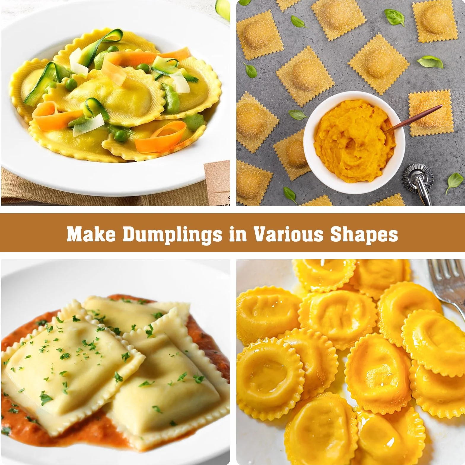 4 sztuki foremek do ravioli, kółka do pierogów, lasagne i ciastek, forma do makaronu z drewnianym uchwytem i rowkowaną krawędzią
