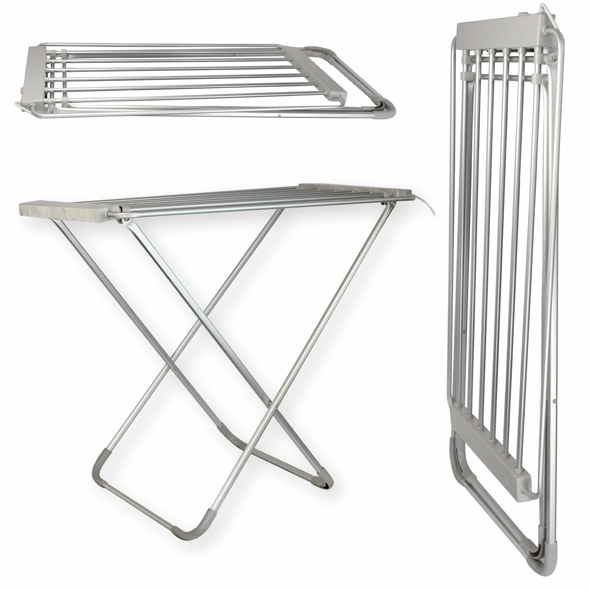 FISHTEC Elektryczna suszarka do ubrań 8 drążków 95x63x74 cm szczotkowane aluminium