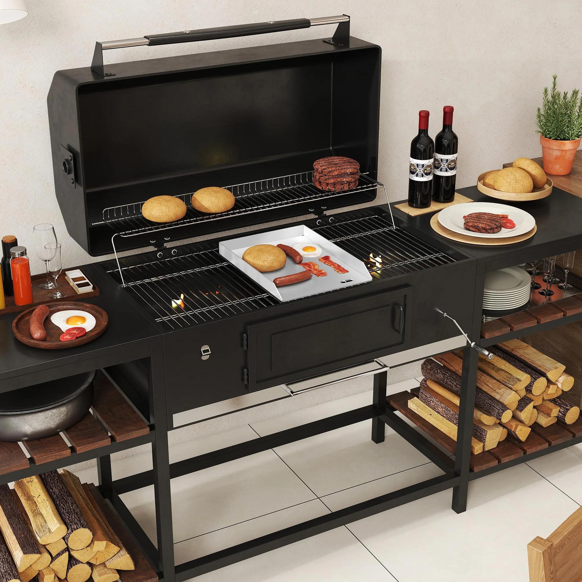 Aufun płyta grillowa ze stali nierdzewnej | 30x40x4 cm Uniwersalna BBQ plancha z zbieraczem tłuszczu | Płyta grillowa do grilla na gaz i węgiel drzewny | Akcesoria do grilla w zestawie 2 szpatułki