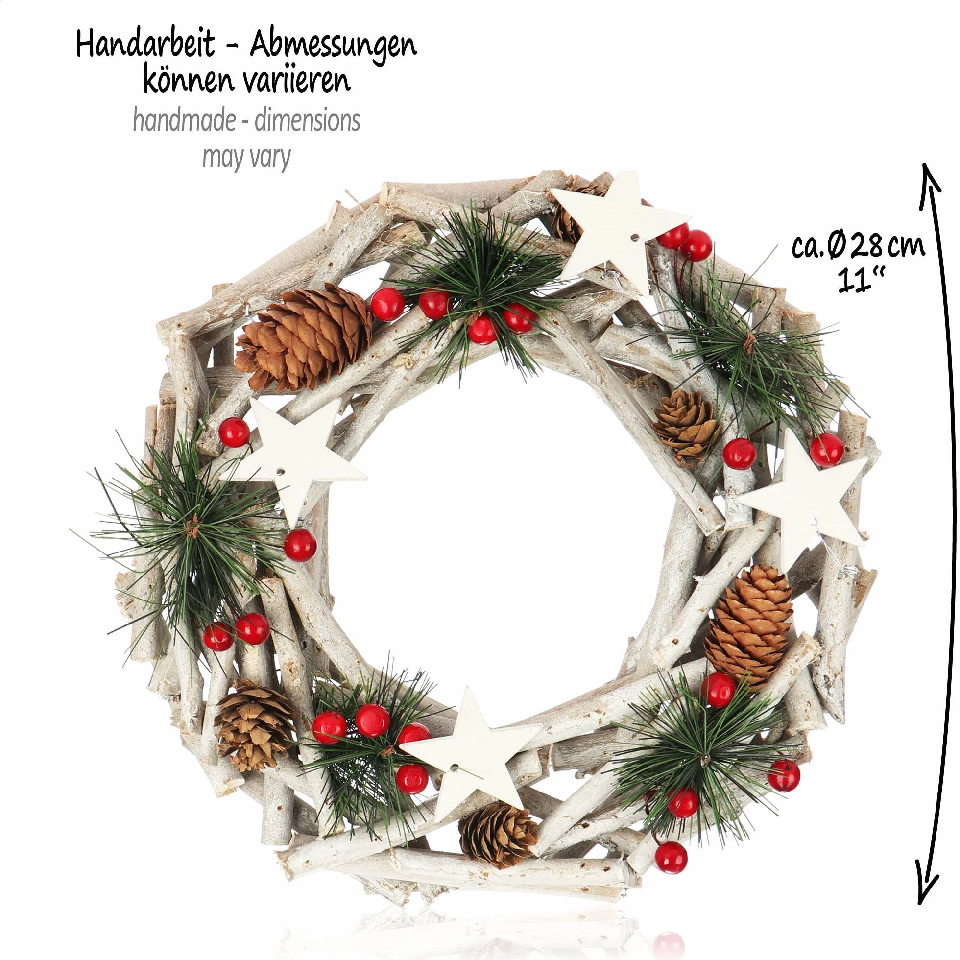 COM-FOUR® Wieniec Dekoracyjny na Stół z Gwiazdami i Gałęzi - Naturalny Wieniec Adwentowy XL do Samodzielnego Udekorowania - Ø 28 cm
