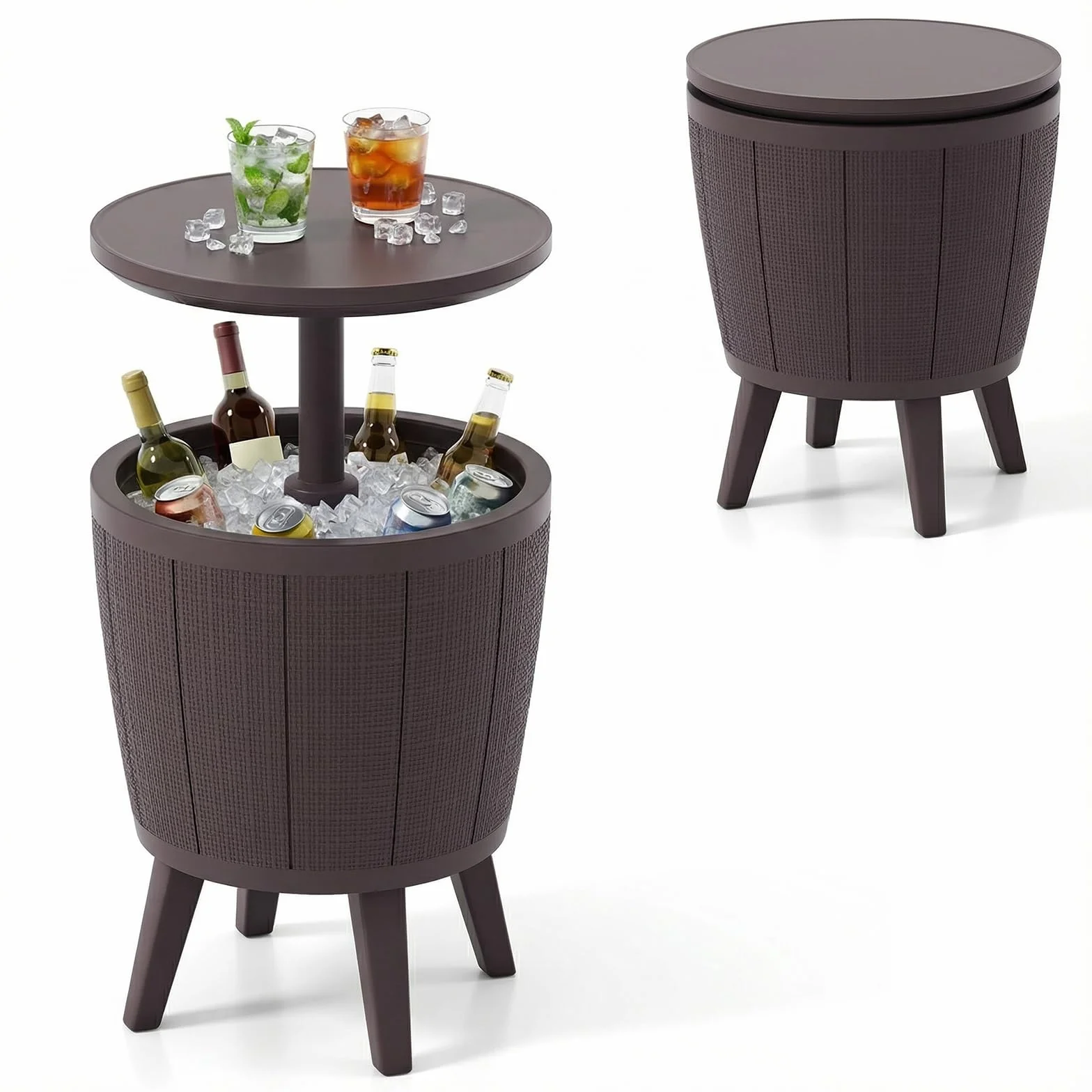 COSTWAY Cool Bar, stół chłodzący do użytku na zewnątrz, odporny na warunki atmosferyczne, 38 l, stolik pomocniczy z pokrywą podnoszącą, na imprezę, do ogrodu, na taras (brązowy)