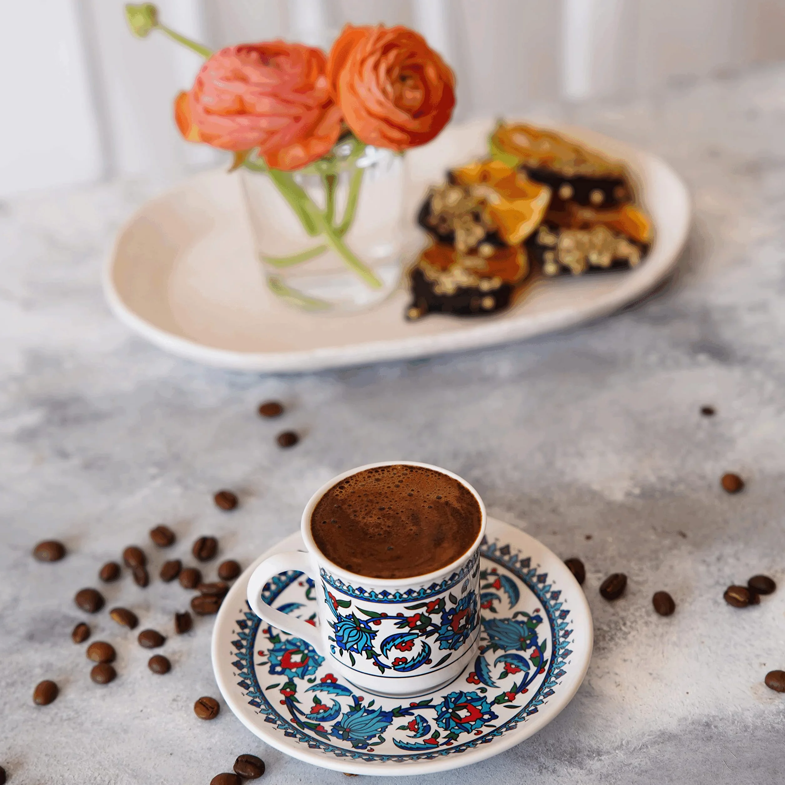 Zestaw 6 ceramicznych filiżanek do kawy ze spodkami, do espresso, mycie w zmywarce