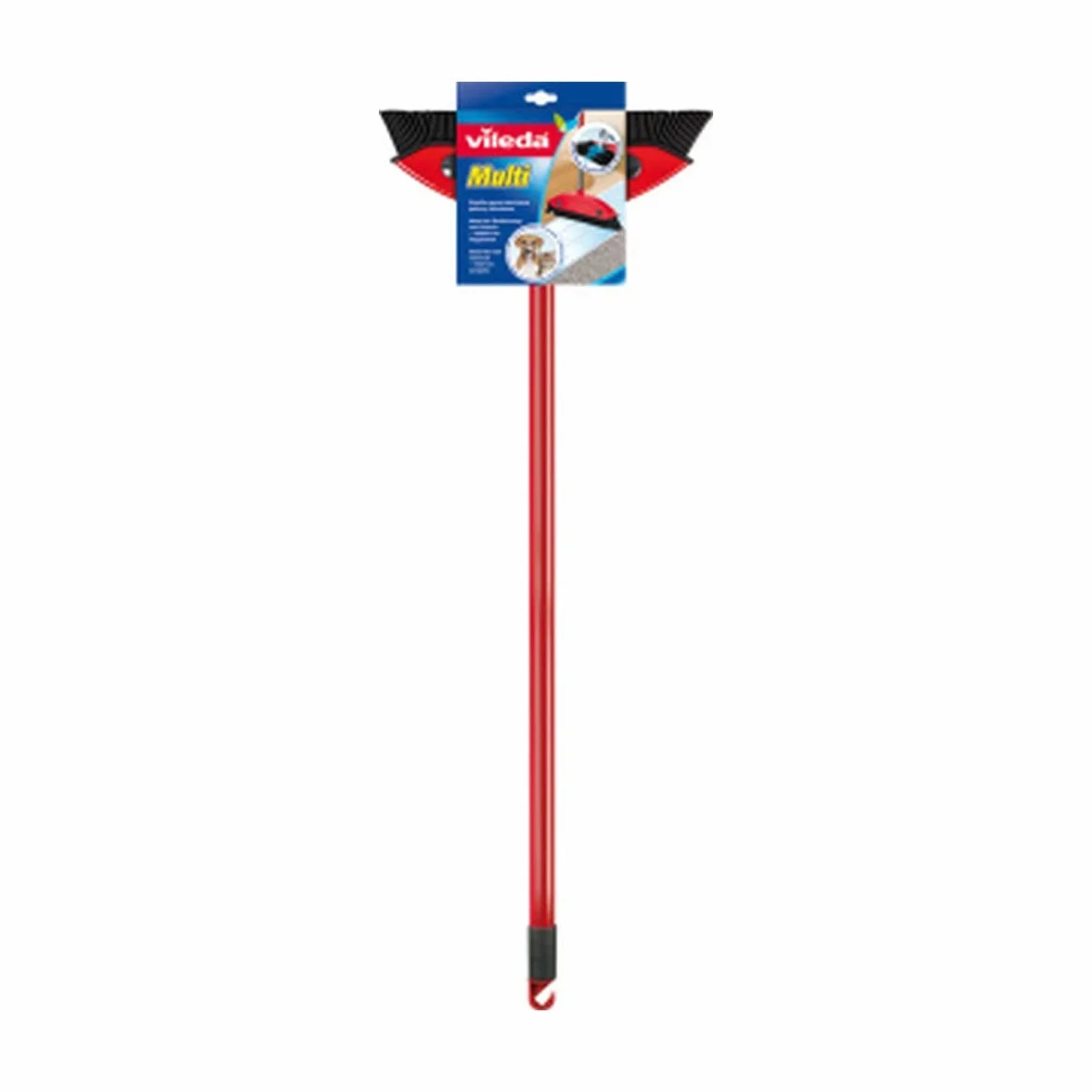 Vileda 142677 Multi Miotła z Trzonkiem Teleskopowym, Kauczukowe Włosie, Przeciwko Sierści, 75–130 cm, Czerwona