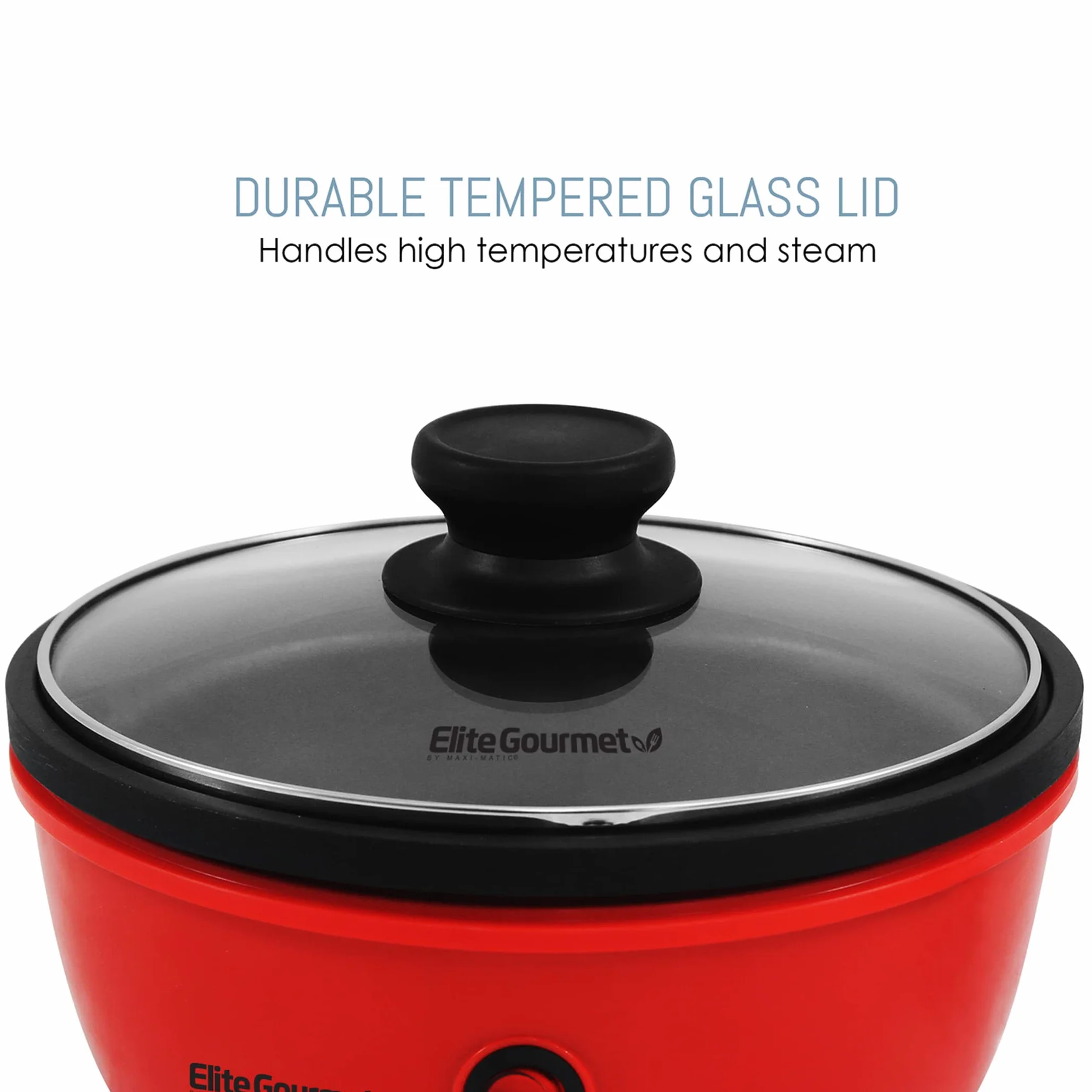 Elite Gourmet EGL-6101 osobista patelnia, elektryczna, szybkie nagrzewanie, 650 W, powłoka zapobiegająca przywieraniu, z pokrywką z hartowanego szkła, czerwona