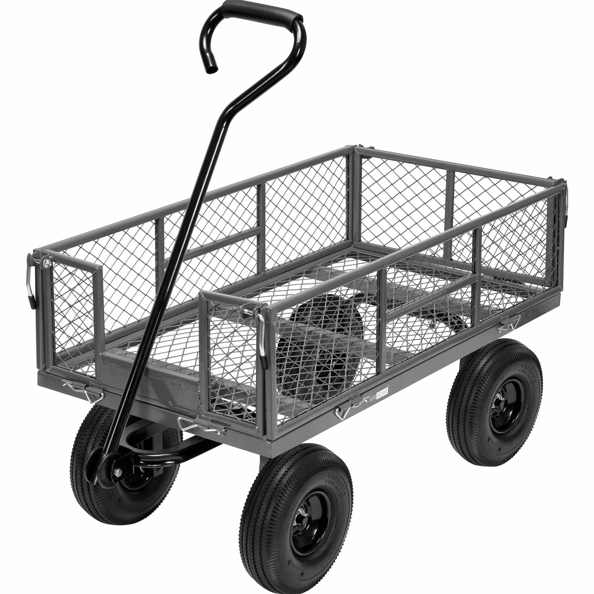 VIVOHOME Wózek Ogrodowy Max.400 kg z Pneumatycznymi Kołami Wózek Transportowy z Metalowymi Kratkami Wózek Transportowy z Obracaną o 180° Rączką do Trawnika Patio Plaży