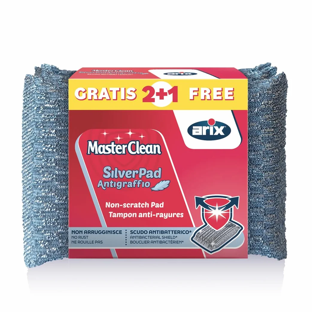 ARIX | 3 szt. 3 szt. 3 szt. gąbek odpornych na zarysowania z powłoką aluminiową Masterclean, antybakteryjna gąbka do delikatnych powierzchni, antyzapachowa, 3 szt
