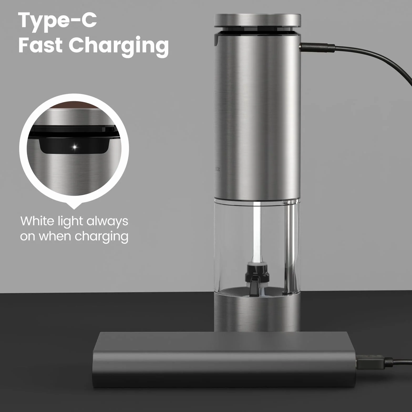SIMPLETASTE Zestaw Elektrycznych Młynków do Pieprzu i Soli z Regulacją Grubości Mielenia, Ładowanie USB-C, LED, 2 sztuki