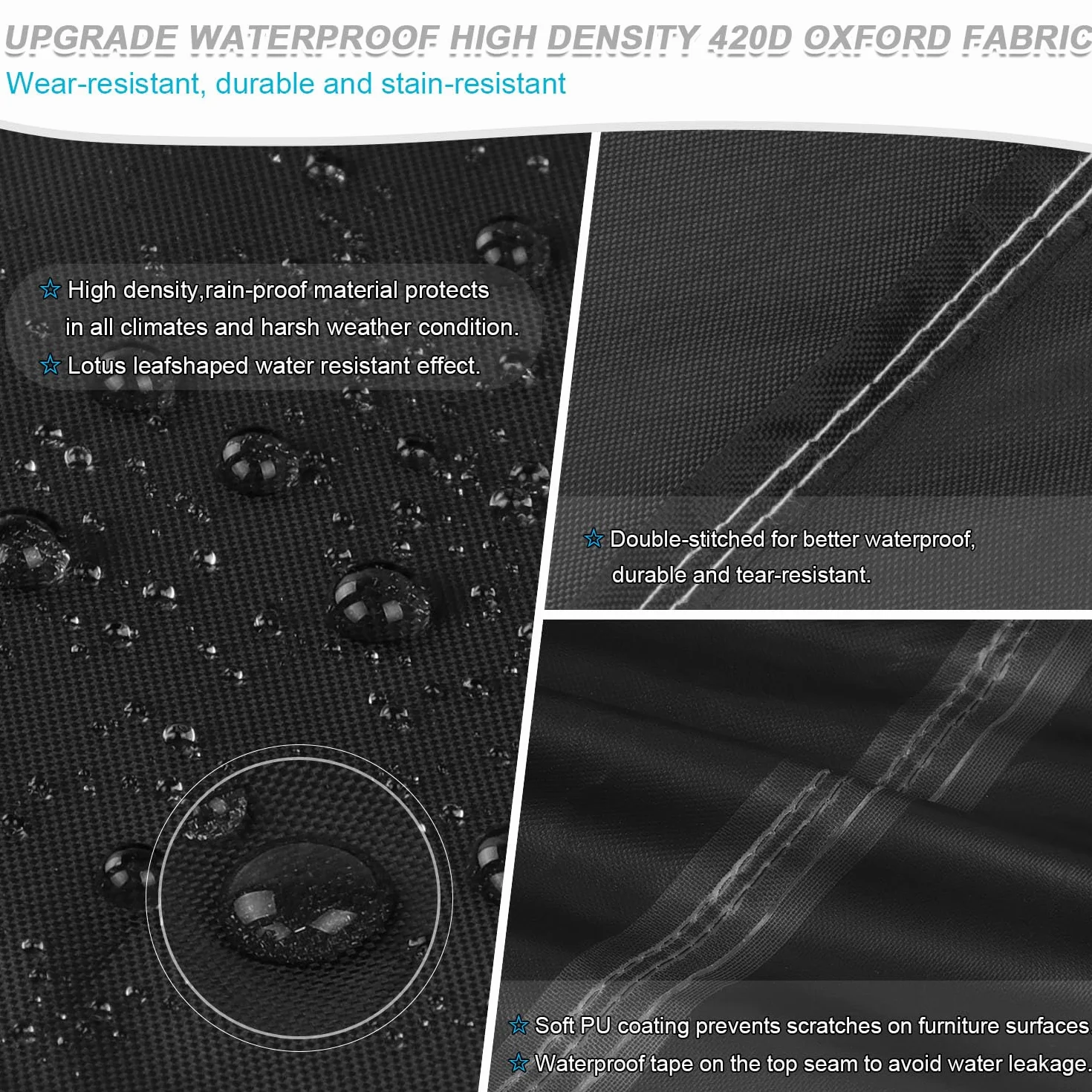 Pokrowiec na krzesła ogrodowe, wodoszczelny, pokrowiec na krzesła z wysokim oparciem, na krzesła układane, wiatroszczelny, odporny na promieniowanie UV, tkanina Oxford 420D, 65 x 85 x 120/85