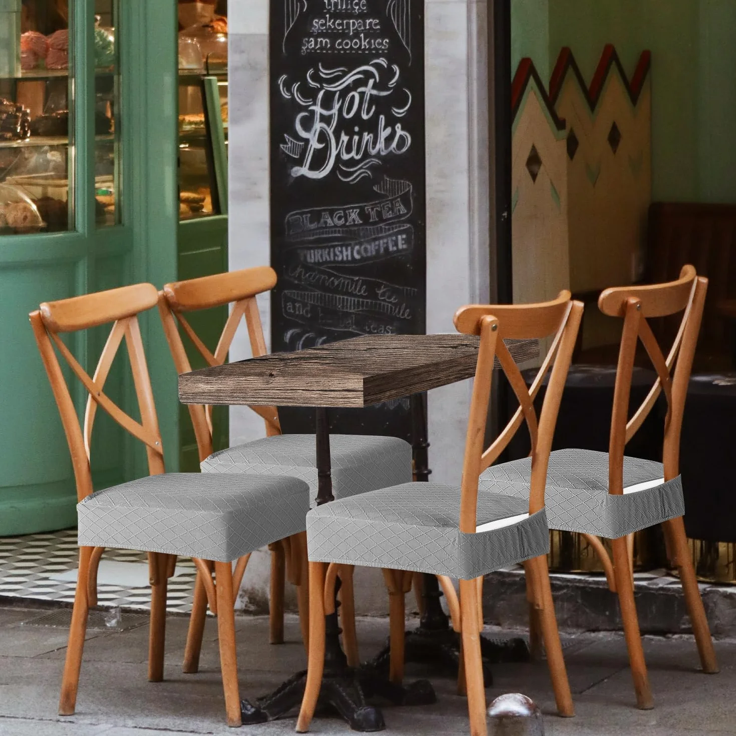 Pokrowce na Krzesła 4 Sztuk Pokrowców na Krzesła Do Jadalni Pokrowiec na Krzesło żakardowe ze Stretchu Zdejmowane Zmywalne do Kuchnia, Restauracje, Bankiety, Hotele (4 Sztuk, Jasnoszary - B)