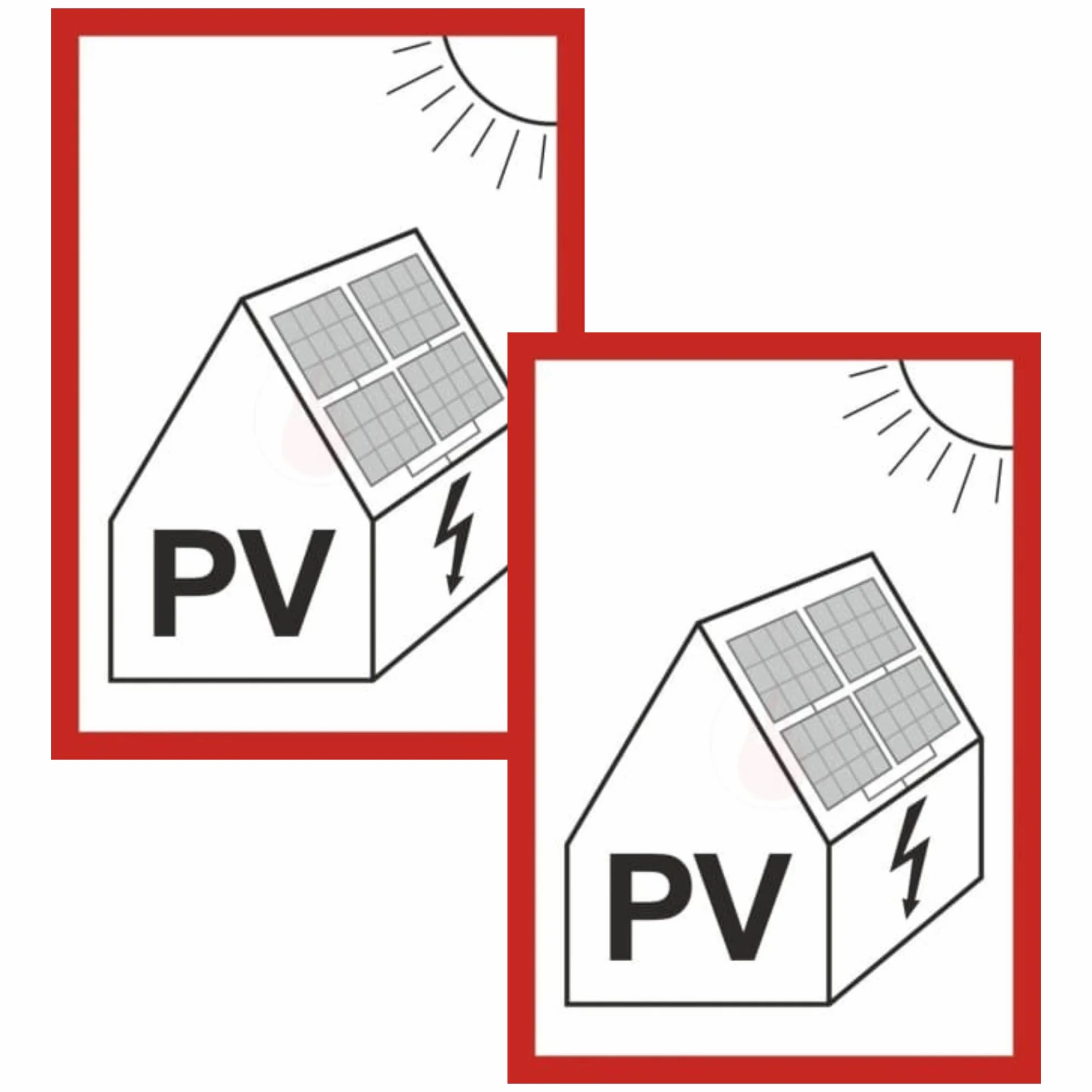 2× tabliczka Instalacja fotowoltaiczna | 15 x 20 cm | Płyta PVC, odporna na warunki atmosferyczne | Do systemów fotowoltaicznych z magazynem energii – do wewnątrz i na zewnątrz