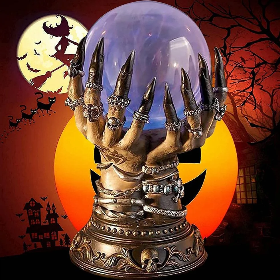 Halloween świecąca Kryształowa Kula Czarownica Niebiańska Kryształowa Kula Palce Czaszki Lampki Nocne Migająca Kula Dekoracja Halloween (brązowy)