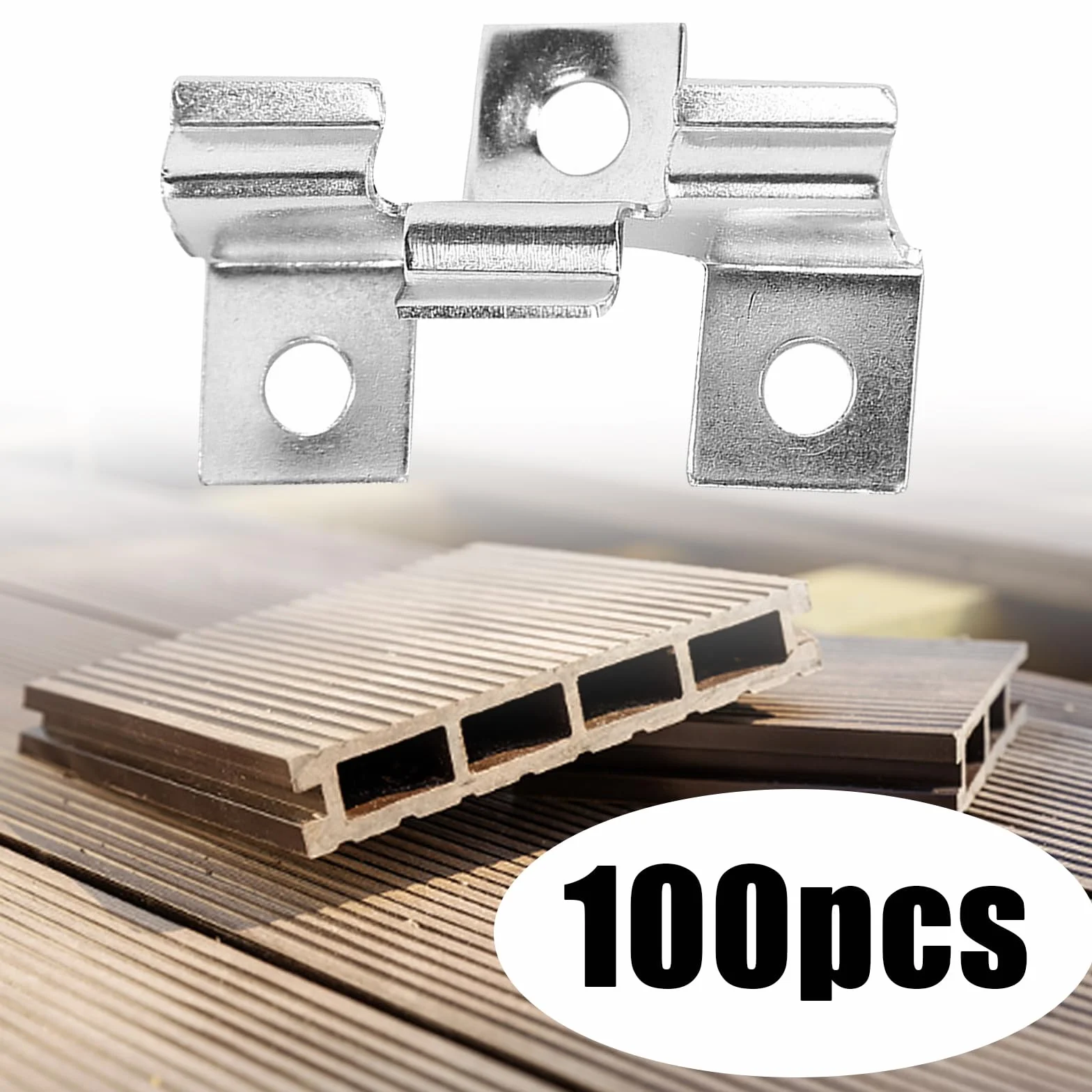 100 sztuk klipsów ze stali nierdzewnej WPC, 6,5 mm, klipsy do tarasów, śruby mocujące, zakres zacisku 6,5 mm, klipsy mocujące do podłóg tarasowych (6,5 mm)