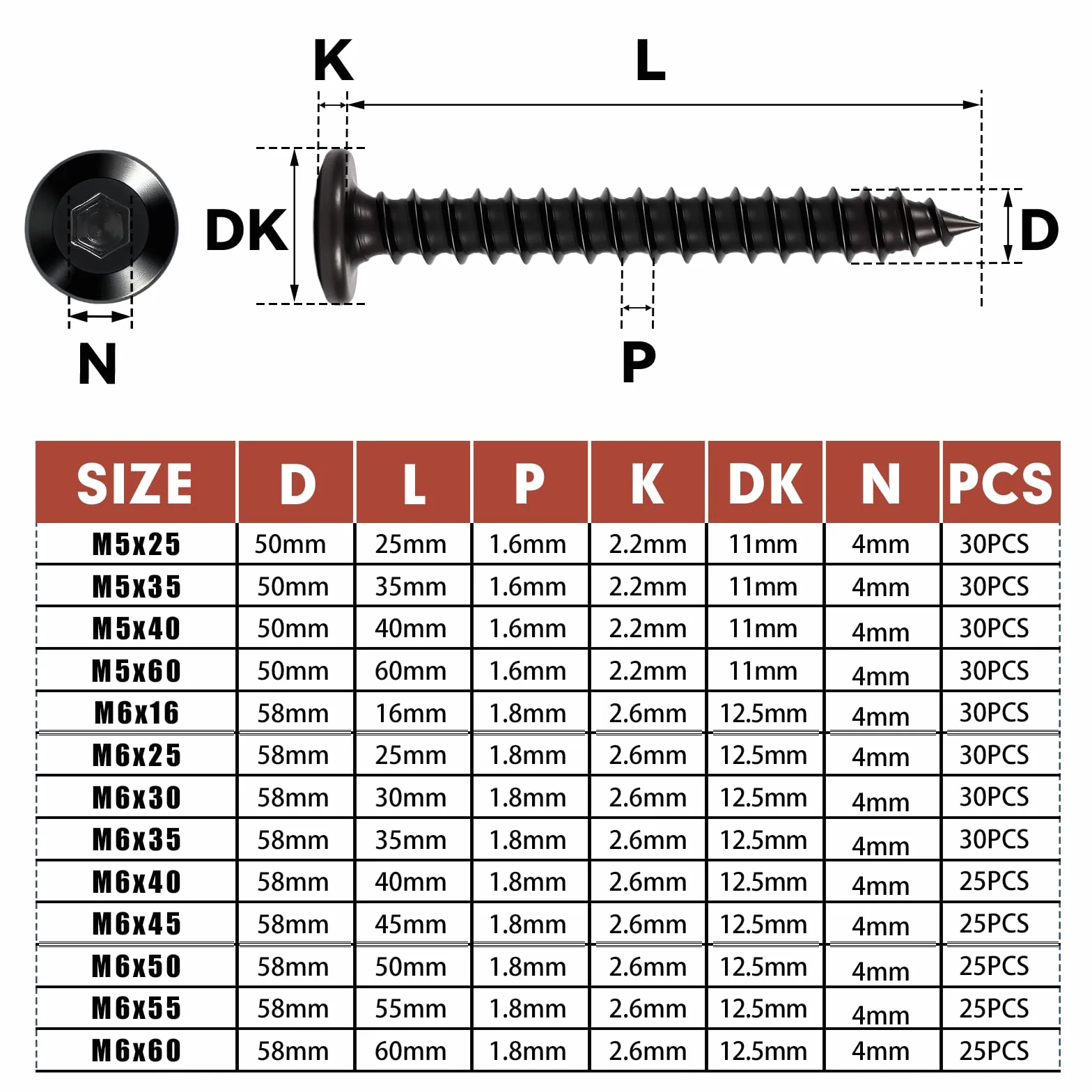30 sztuk wkrętów z łbem płaskim M5 x 40 mm, wkręty do drewna, czarne, wkręty samogwintujące, śruby z łbem płaskim, śruby z łbem sześciokątnym, do budowy maszyn, mebli, instalacji