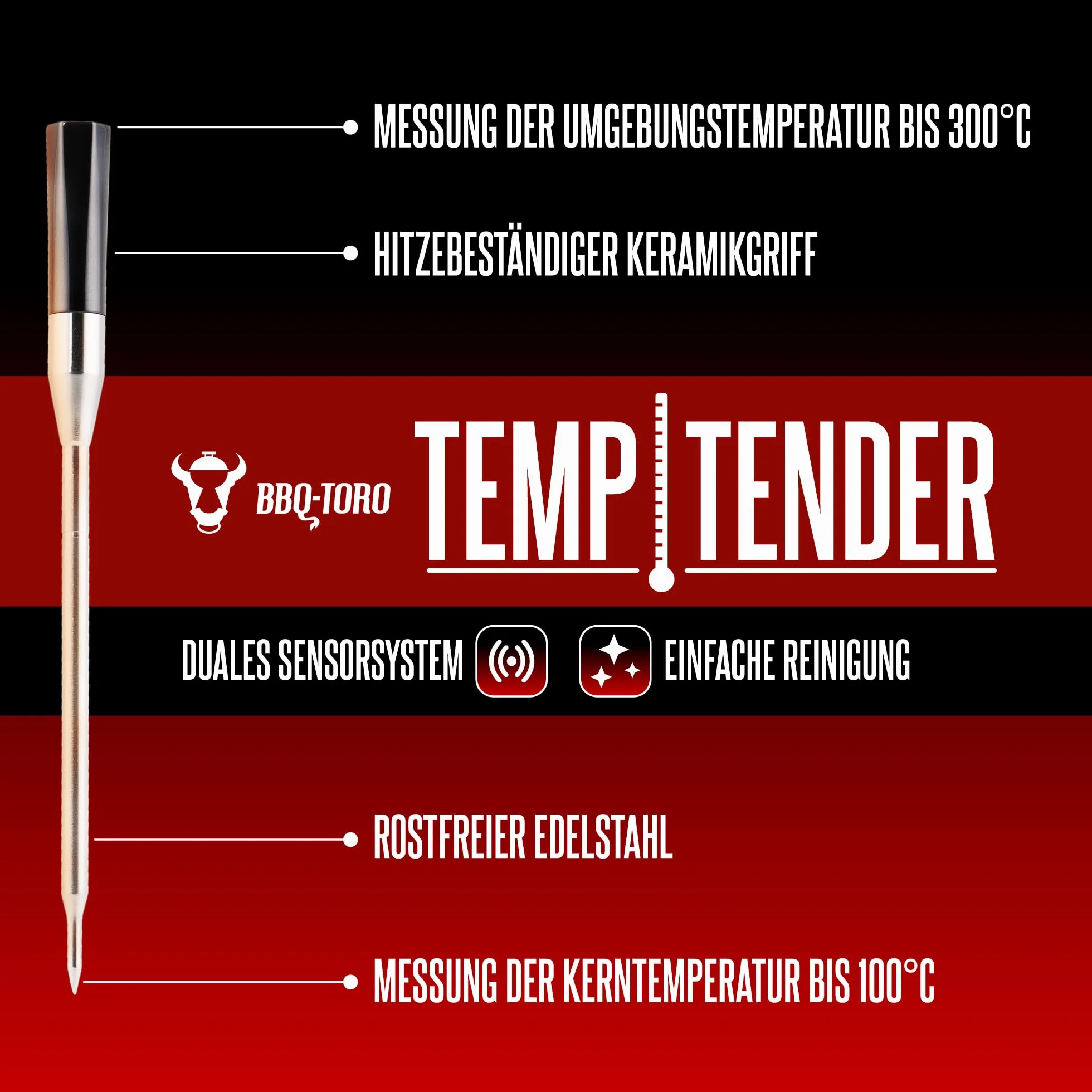 BBQ-Toro TempTender bezprzewodowy termometr do grillowania Bluetooth IP67 300°C cyfrowy termostat
