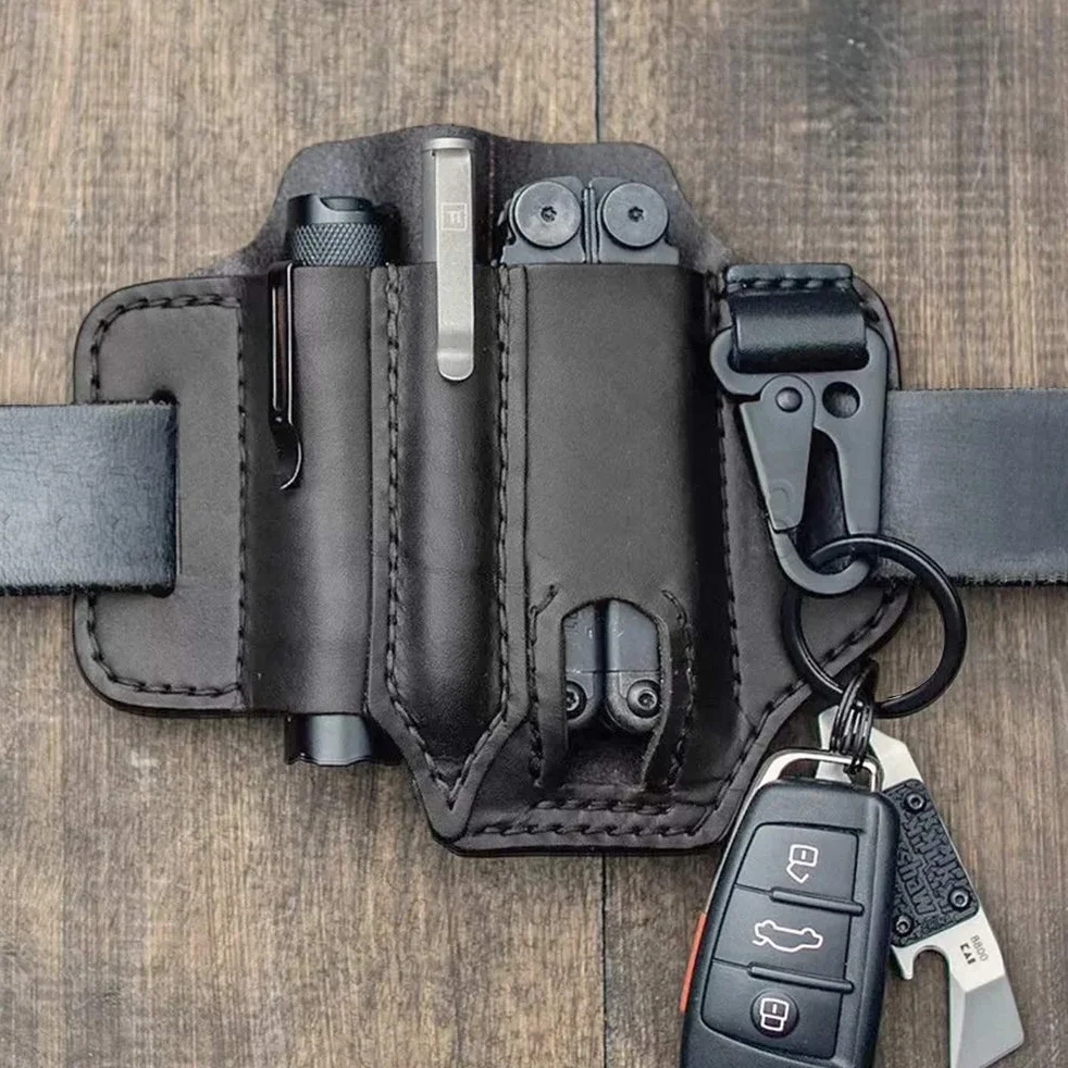 EDC Organizer kieszonkowy EDC Gerber EDC, organizer, skórzany uchwyt na pasek, uchwyt na narzędzia, latarkę, narzędzia i sprzęt EDC (czarny)