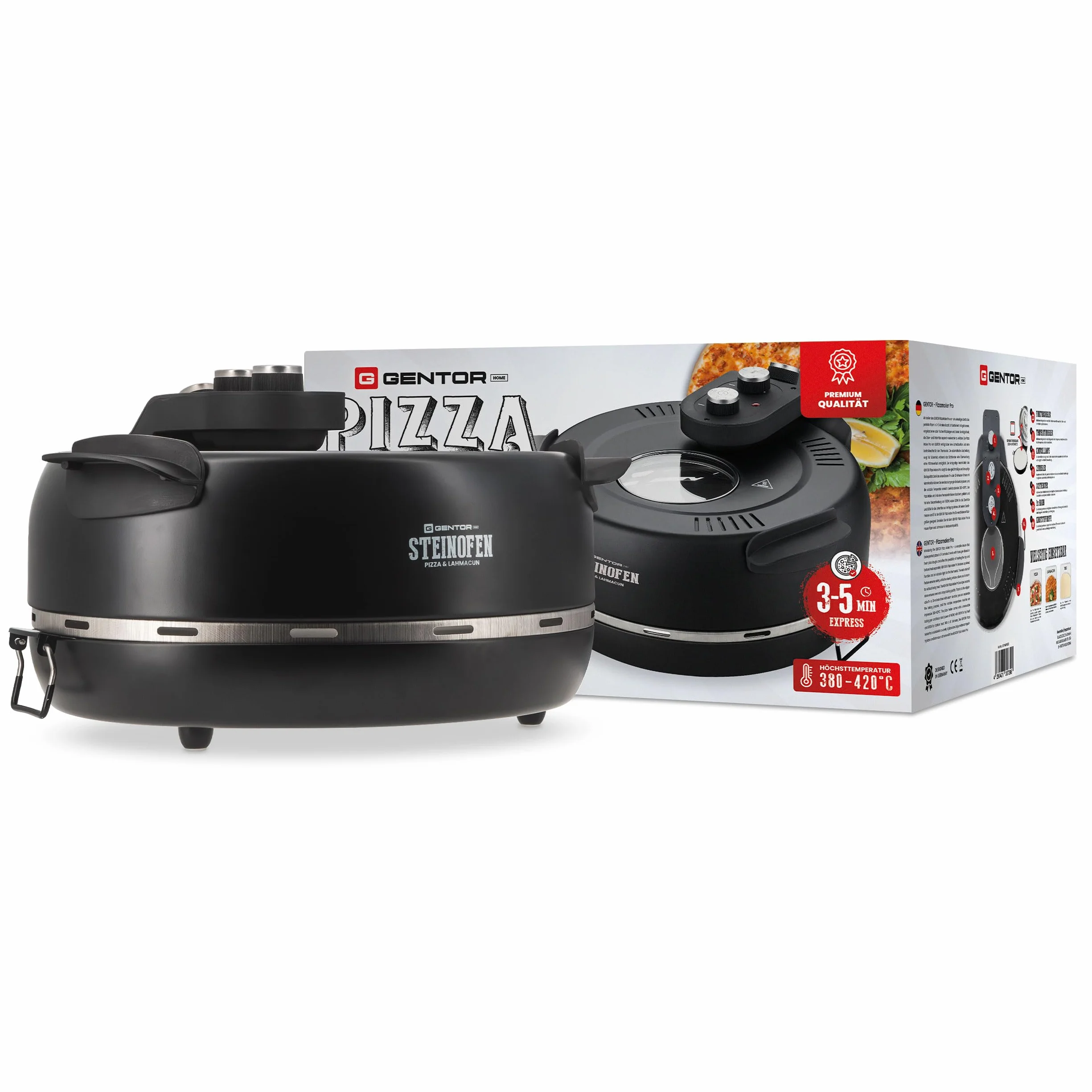 Elektryczny piec do pizzy z kamieniem i okienkiem, 1600 W, do 400°C, do domu i na zewnątrz, z grzałkami górną i dolną