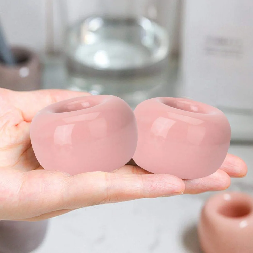 Ceramiczny Uchwyt na Szczoteczki do Zębów w Kształcie Pączka i Cukierka, Różowy, Mini Stojak Łazienkowy