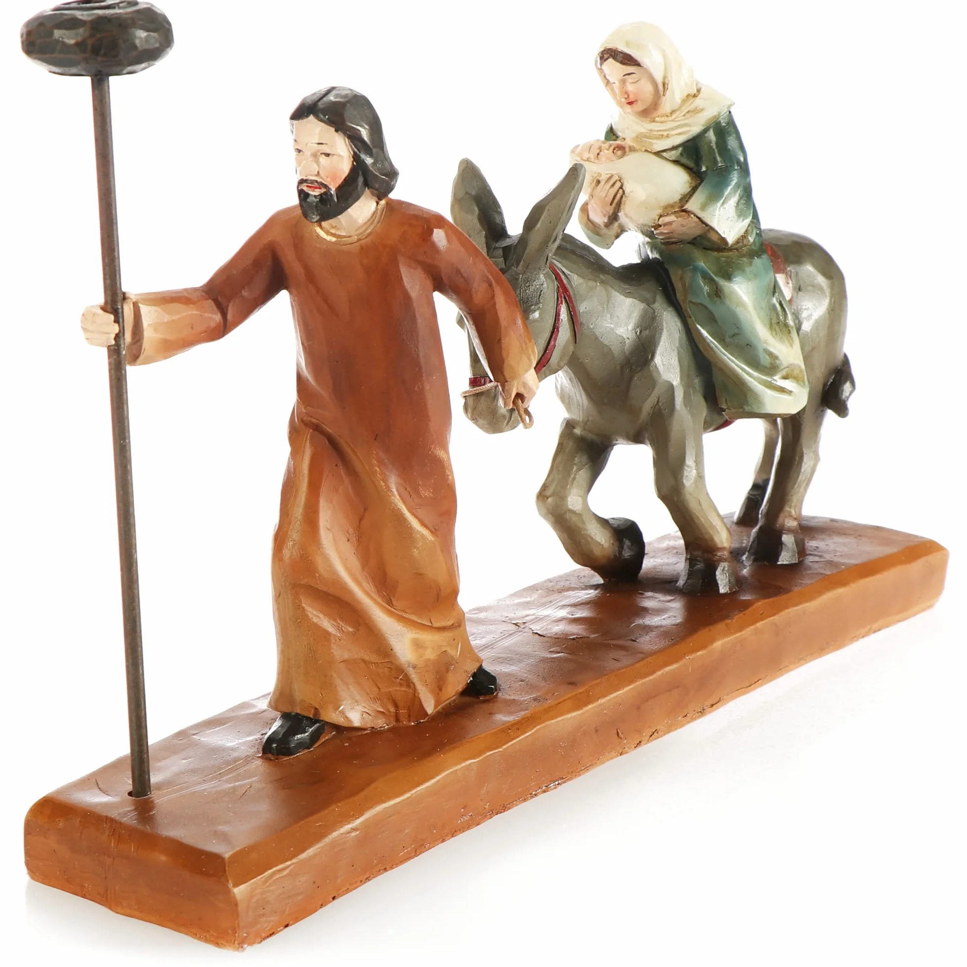 COM-FOUR® figurki bozonarodzeniowe ze swiecznikami - Chrzescijanskie ozdoby swiateczne - ekspozycja polyresin - Maryja, Józef i Jezus na osiolku - Ucieczka do Egiptu (Jaselka - braz)