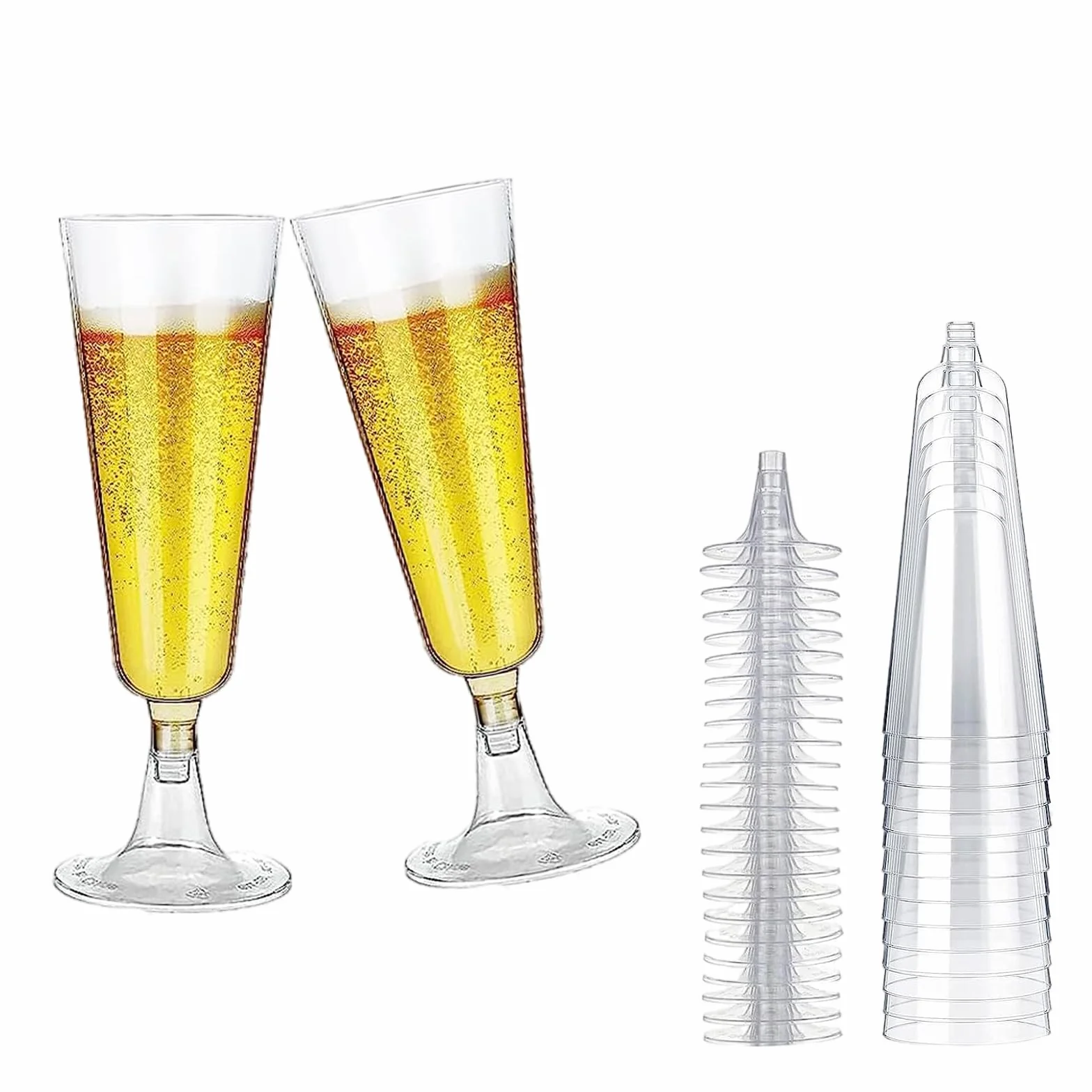 ACONDE 20 sztuk plastikowych kieliszków do szampana, 150 ml, plastikowe kieliszki do szampana, z tworzywa sztucznego, wielokrotnego użytku, na imprezy, wesela
