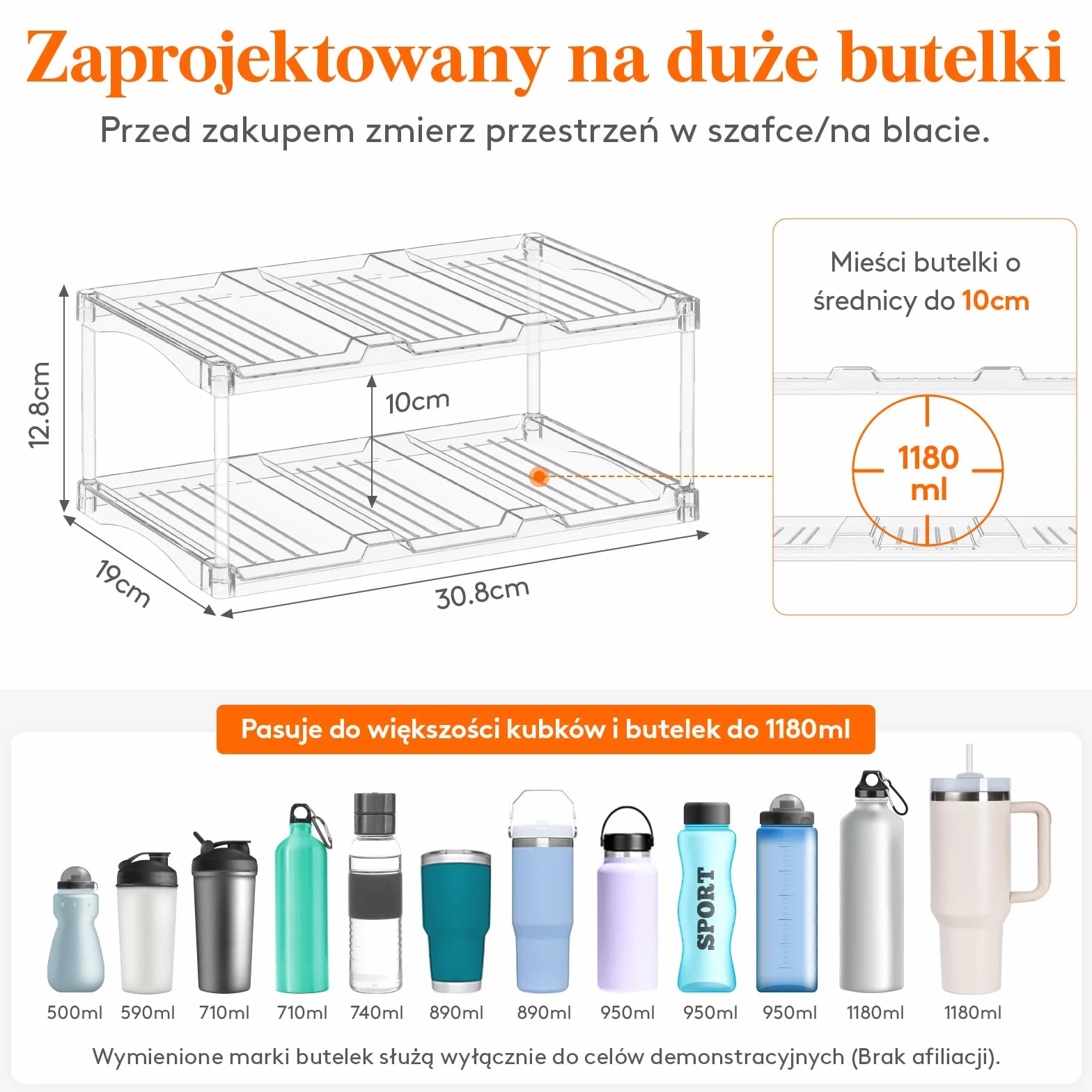 Lifewit Stosowany organizer do przechowywania butelek z wodą, uchwyt na butelki z winem do szafki, plastikowy organizer z dużą komorą na kubki, przezroczysty stojak na wino, uchwyt na kubki i