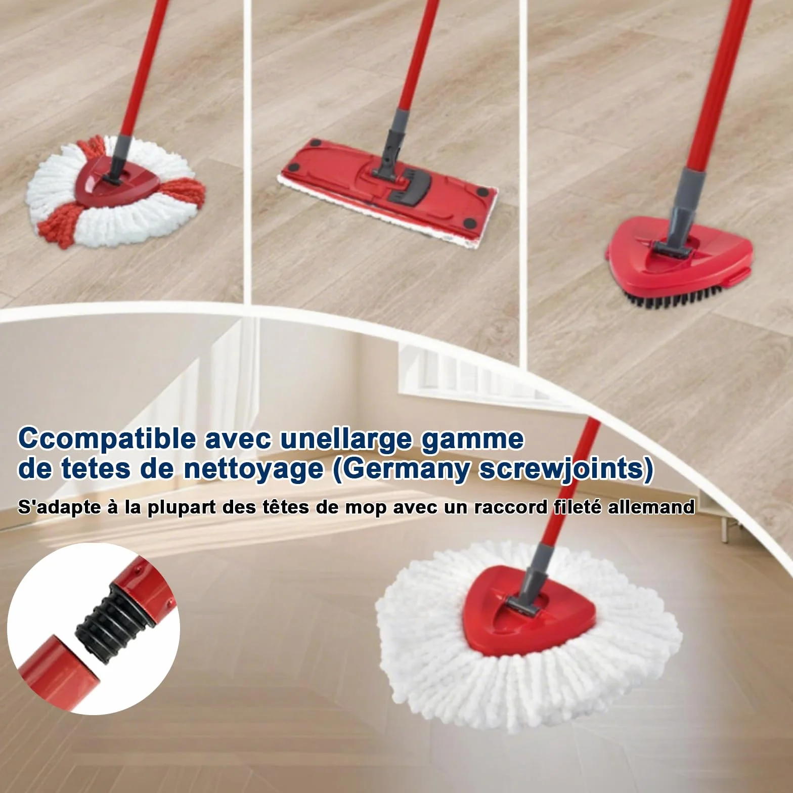 Wymienny uchwyt kompatybilny z Vileda Turbo Spin Mop, 4-sekcyjny zapasowy drążek do mopa, regulowany mop, wymienny uchwyt do mopa, teleskopowy uchwyt do czyszczenia podłóg