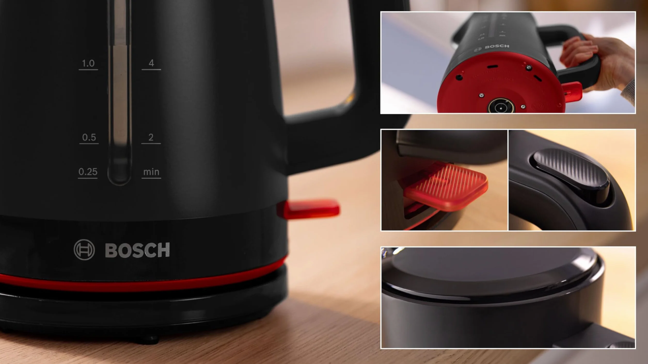 Bosch MyMoment TWK3M123 bezprzewodowy czajnik elektryczny, automatyczne wyłączanie, zabezpieczenie przed przegrzaniem, wskaźnik kubka, dwustronny wskaźnik poziomu wody, wyjmowany filtr kamienia, 1,7
