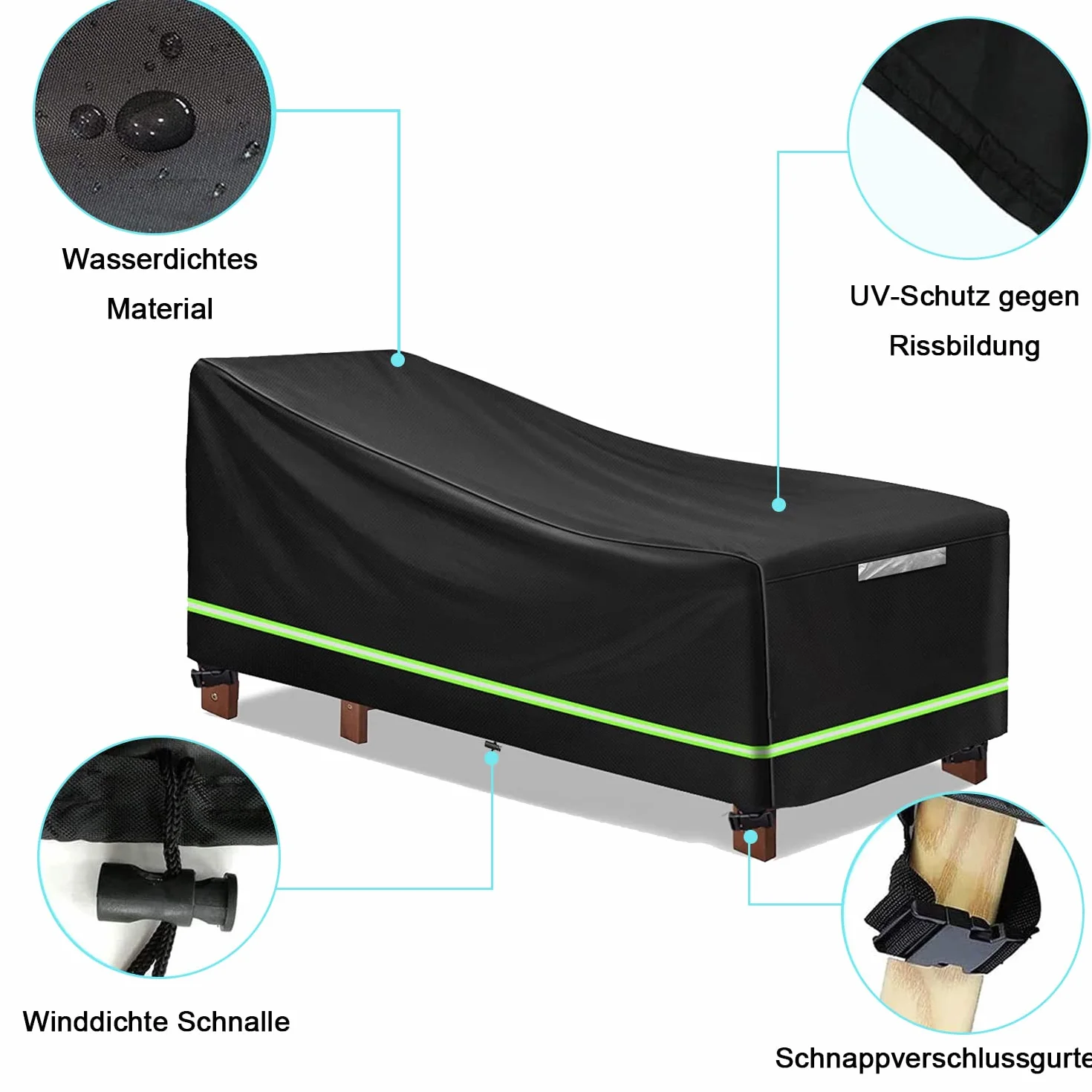 Pokrowiec ochronny na leżak ogrodowy, 2 sztuki, pokrowiec ochronny z 4 wiatroszczelnymi guzikami 210D Oxford, 200 x 75 x 40/70 cm, na leżak, leżak i leżak