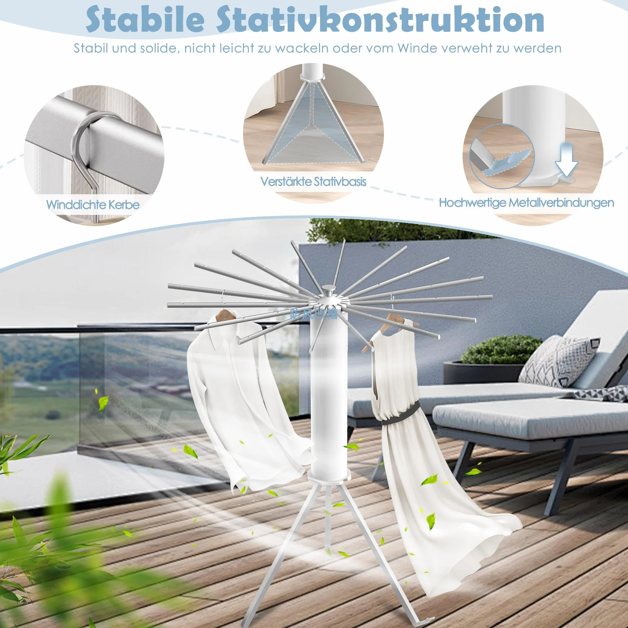 Froadp Suszarka na pranie z 16 drążkami z aluminium, składana, przenośna, ośmiornica, oszczędność miejsca, stojak na pranie, na balkon, do sypialni, gospodarstwa domowego