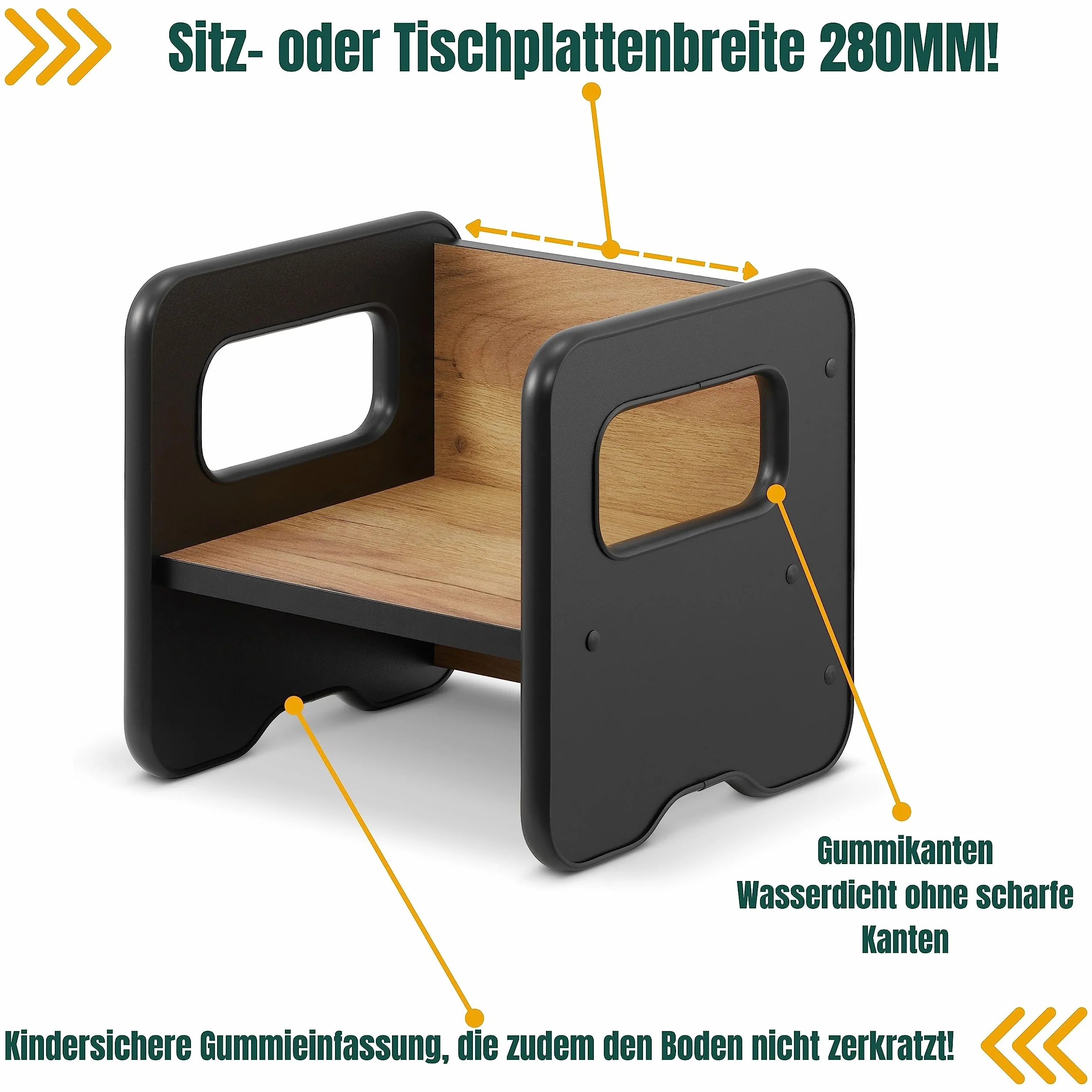 defiPad Taboret do siedzenia dla dzieci | stylowy taboret dwustronny | fotel dziecięcy od 1 roku życia | krzesło dziecięce z drewna | krzesło można przekształcić w stół | pokój dziecięcy Montessori |