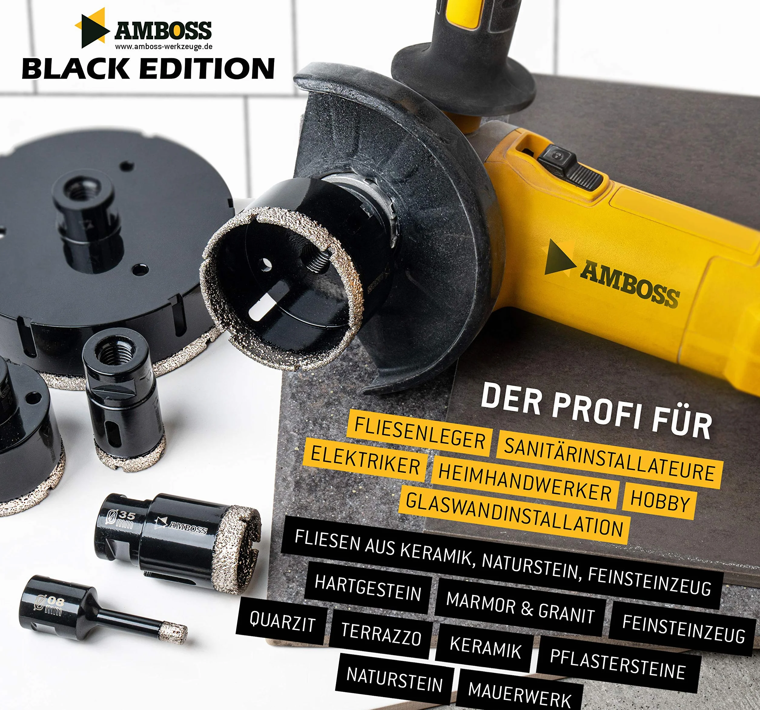 Amboss - diamentowa koronka wiertnicza 18 mm (M14) do szlifierek kątowych | nadaje się do gresu, twardych płytek, granitu itp.