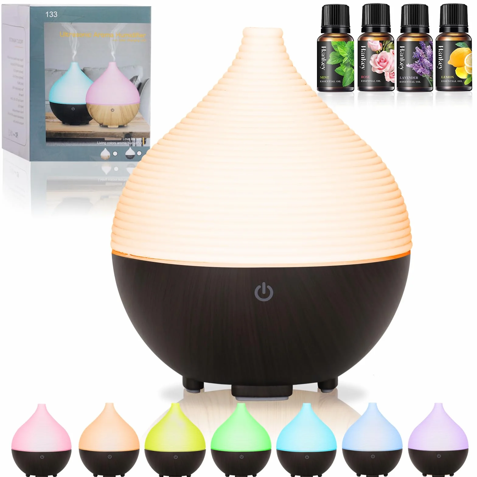 Dyfuzor olejków eterycznych 160 ml, nawilżacze LED w 7 kolorach, dyfuzor z automatycznym wyłączaniem, ultradźwiękowy dyfuzor do aromaterapii do salonu, sypialni, jogi, masażu