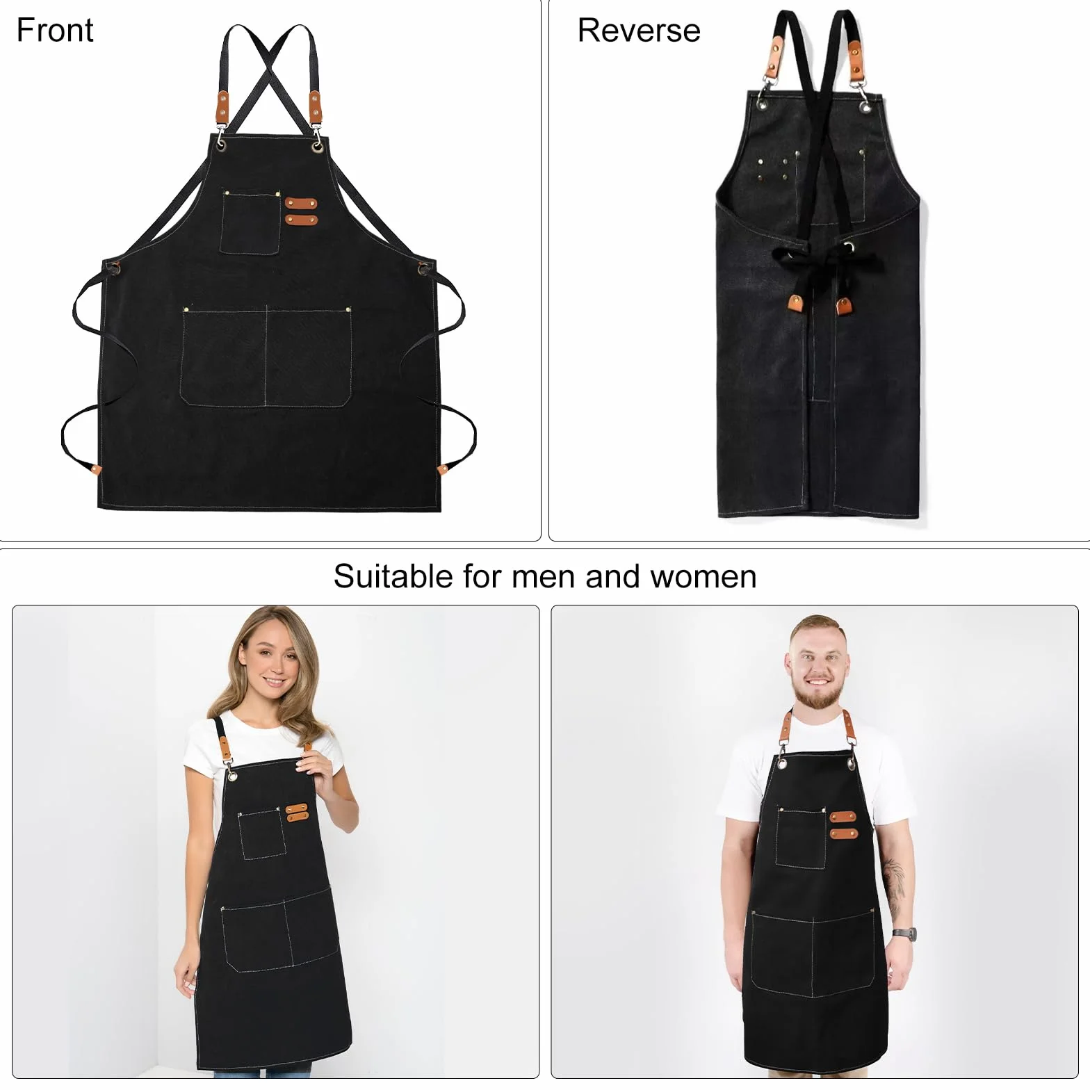 Fartuch kucharski, fartuch do grillowania dla mężczyzn i kobiet, fartuch kucharski, męski fartuch do grillowania dla mężczyzn, przedłużony, płócienny, wodoszczelny, krzyżowy grzbiet, do kuchni