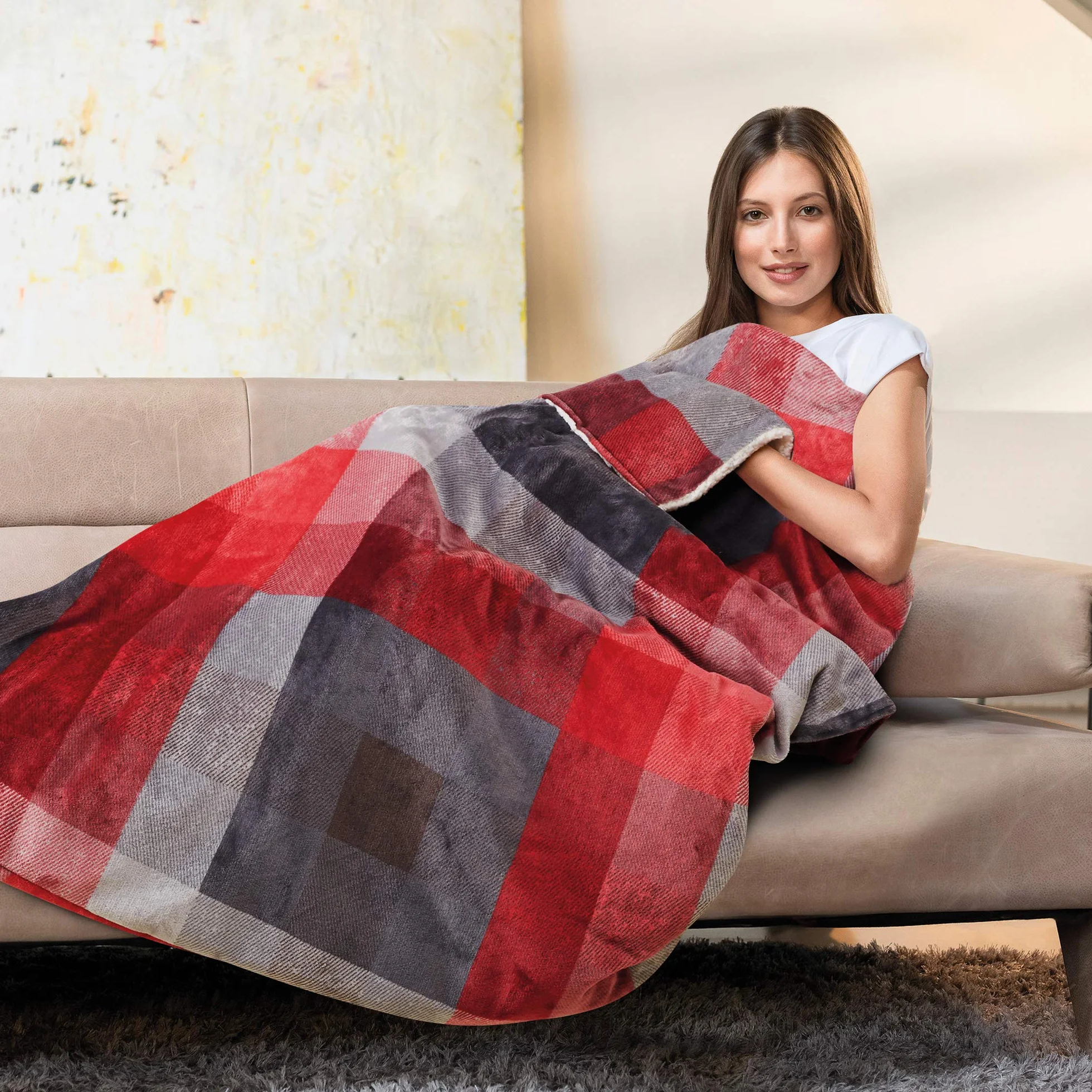 Imetec adapto velvet tartan pled podgrzewana kieszeń na dłonie i stopy, Koc elektryczny 150x110 cm, Niskie zużycie energii, Adaptacyjna technologia, Bezpieczny, Szybkie ogrzewanie, 6 temperatury, Prać