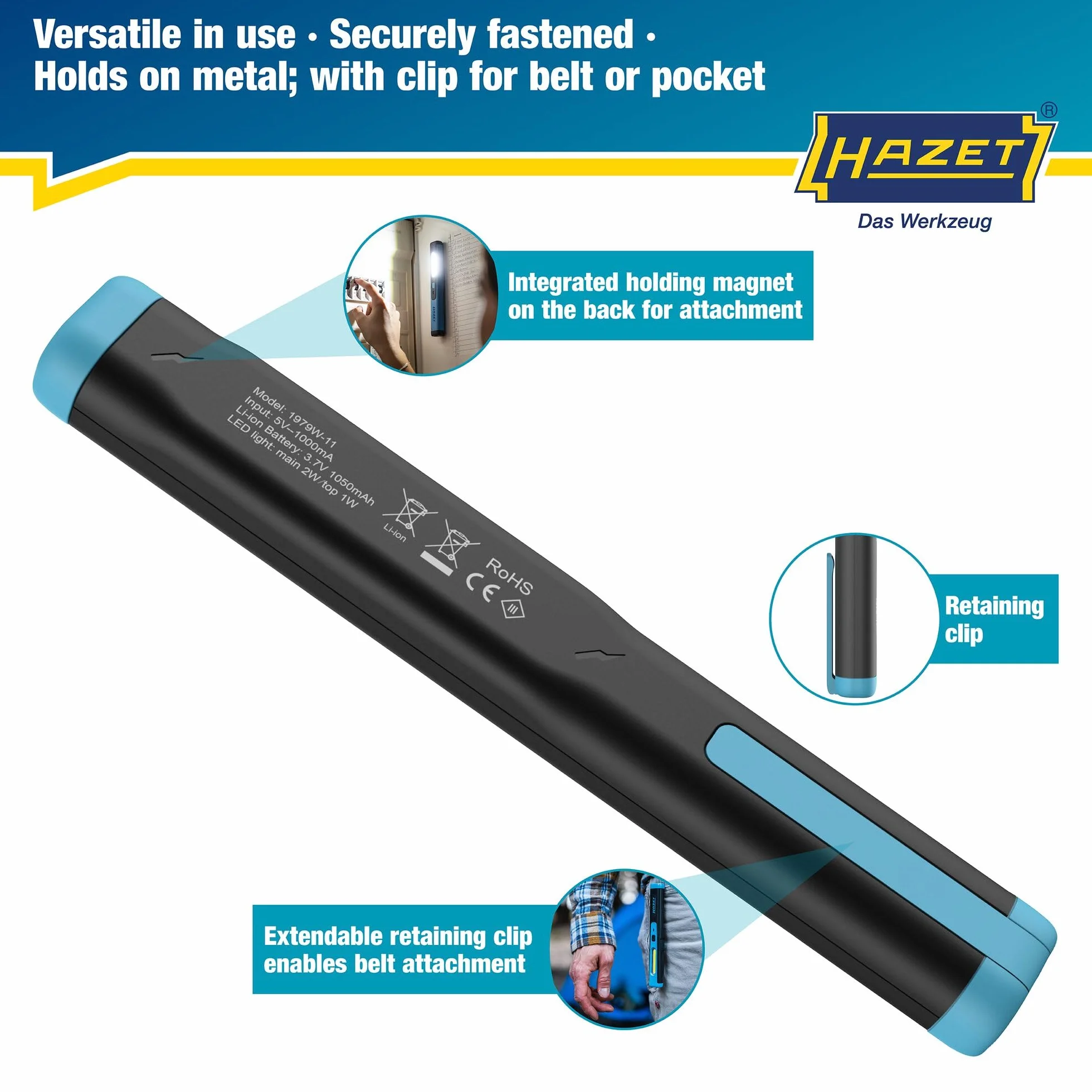 HAZET LED penlight 1979-11 I mała i kompaktowa lampa warsztatowa o wysokiej wydajności świetlnej, bezstopniowo ściemniana, z magnesem do mocow
