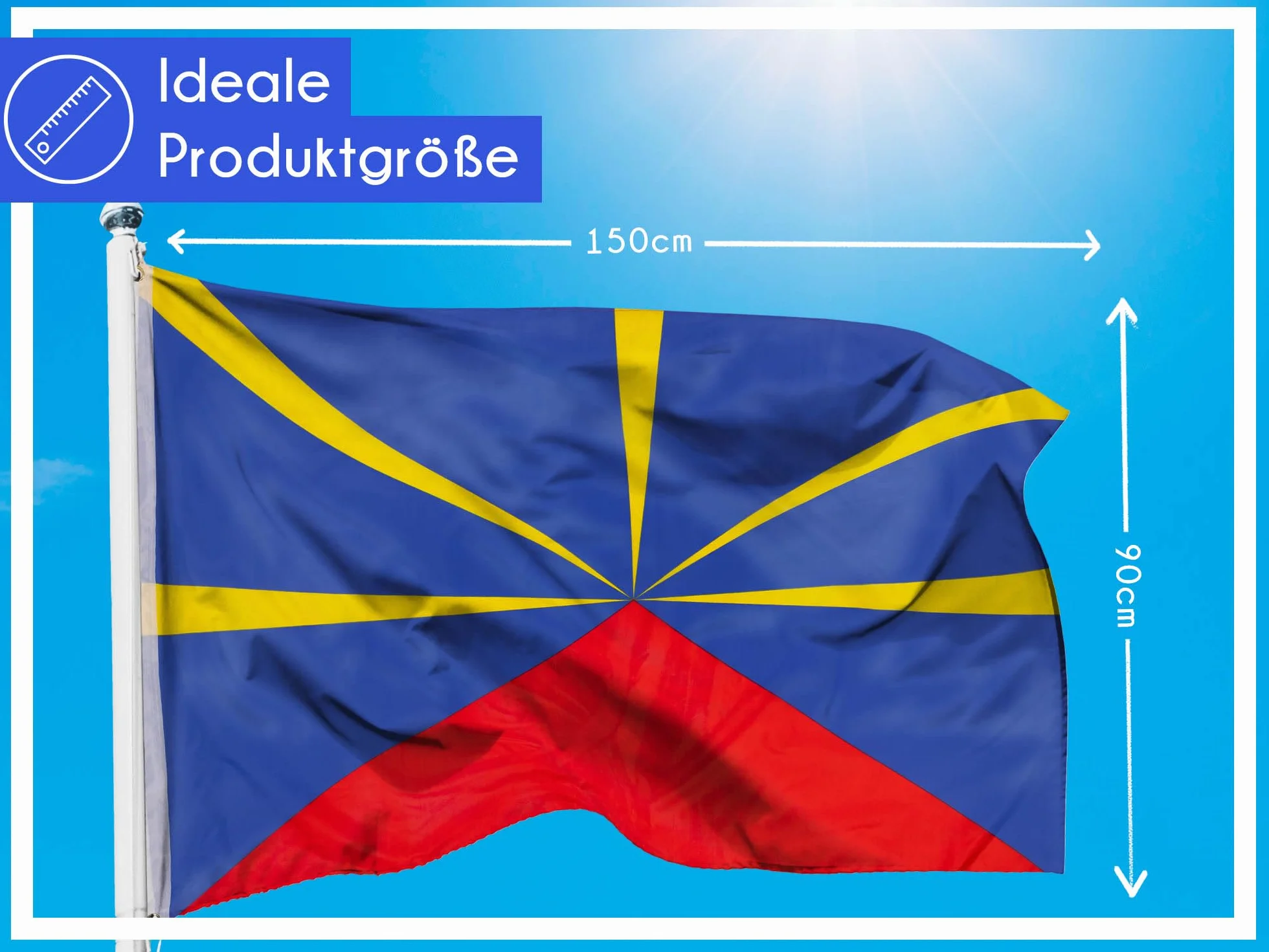 PHENO FLAGS Flaga La Réunion, 90 x 150 cm, odporna na warunki atmosferyczne i rozerwanie, idealna dekoracja dla miłośników Francji, flaga do podnoszenia do użytku wewnątrz i na zewnątrz
