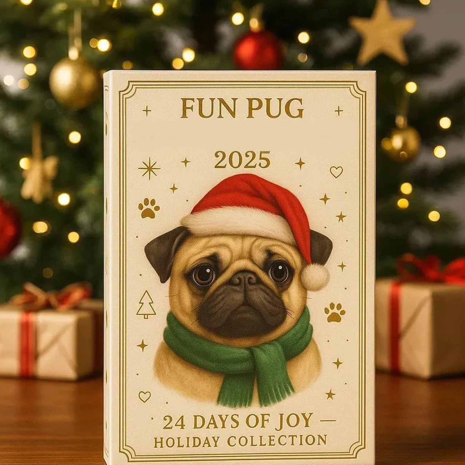 Kalendarz adwentowy 2D pug kalendarz adwentowy mops kalendarze płaskie wisiorki akrylowe 2d ozdoby choinkowe, prezenty świąteczne dla miłośników