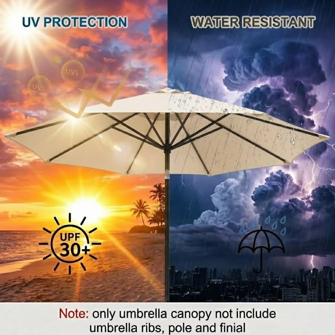 Zamienne Poszycie Parasola do Ogrodu na Patio przy Basenie, 2m 2.3m 2.7m 3.0m 4.0m Wodoodporny Pokrowiec na Parasol Plażowy z Ochroną UV, Zewnętrzna Osłona Przeciwsłoneczna