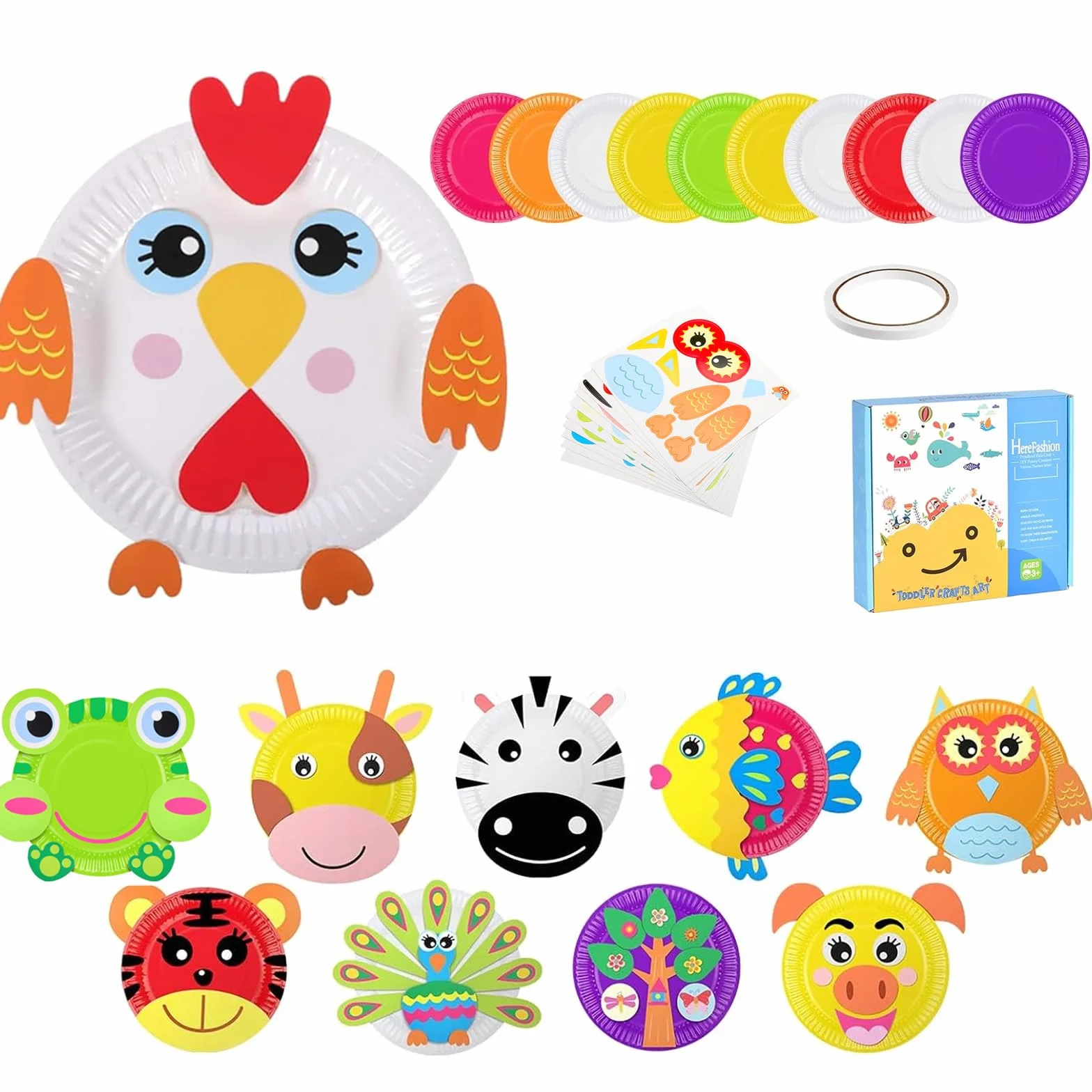 WOKICOR 10 sztuk papierowych talerzy, zestaw do majsterkowania dla dzieci, scrapbooking na urodziny dziecka, początek roku szkolnego, prezent na wiosnę, zwierzęta DIY, kreatywne talerze, zestawy do