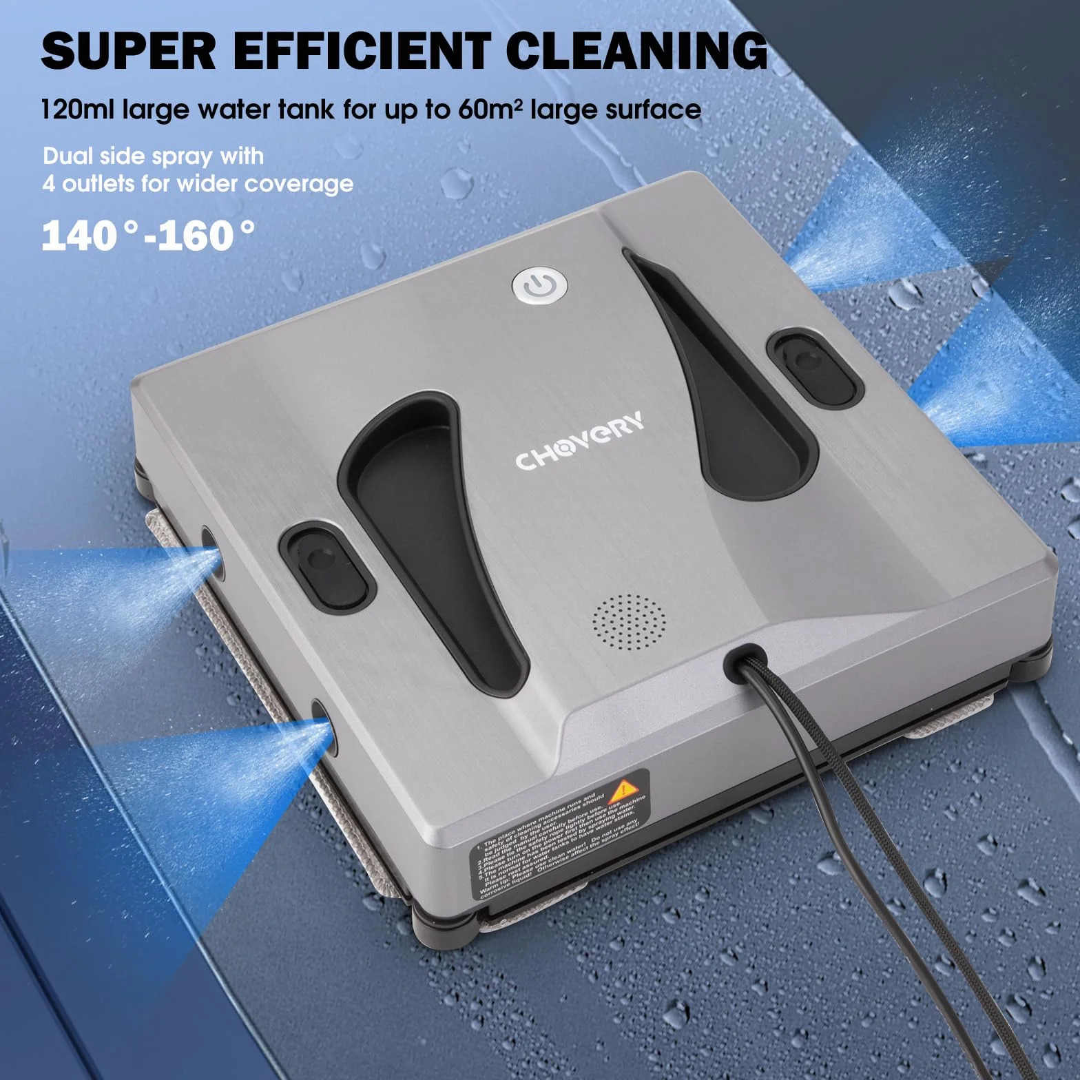 CHOVERY CL4 Robot do czyszczenia okien z 4 dyszami do spryskiwania 6000Pa Robot do czyszczenia okien z inteligentną nawigacją 5.0 Al 65dB Robot do czyszczenia szkła o niskim poziomie hałasu do