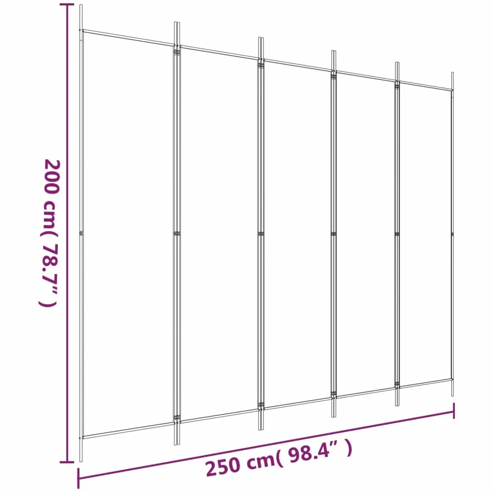 vidaXL Parawan 5-panelowy, biały, 250x200 cm, tkanina