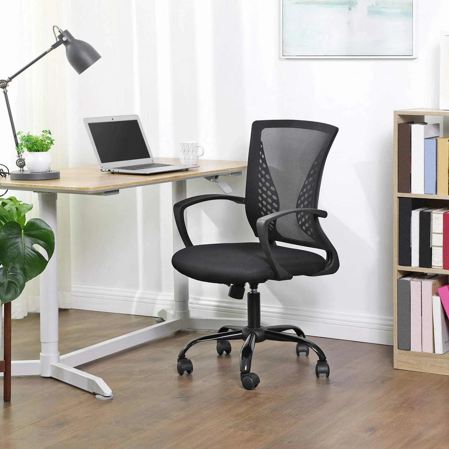 SONGMICS Obn22Bk Krzesło Biurowe, Wychylane, Oddychające, Obciążenie do 12 Kg, 64 x 64 x 96 cm, Czarne