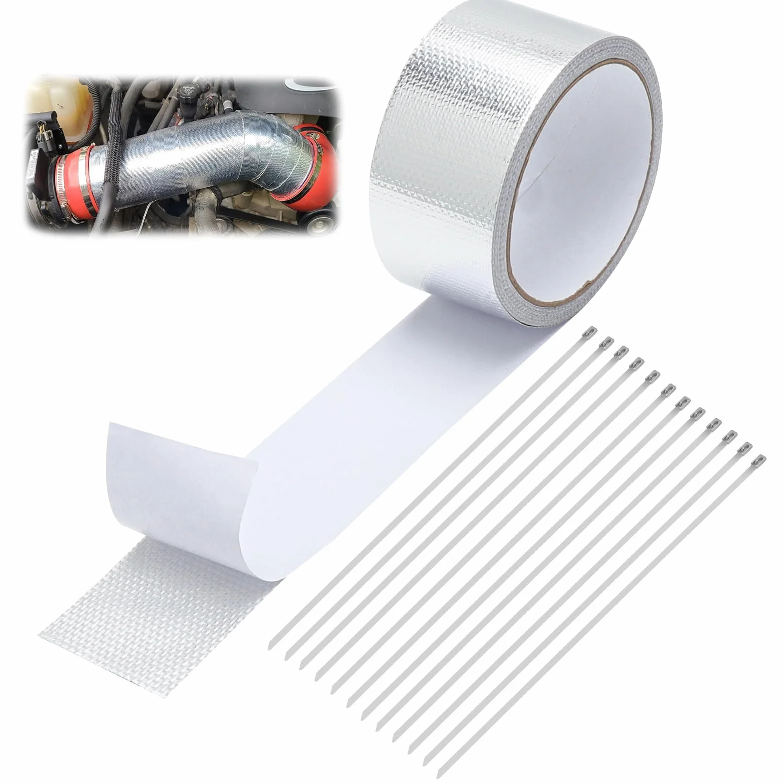 taśma termoizolacyjna do wydechów 10m x 5cm - samoprzylepna taśma do naprawy wydechów do samochodu, motocykla, taśma termoizolacyjna, taśma do wydechów do rury wydechowej, silnika i bandaż do