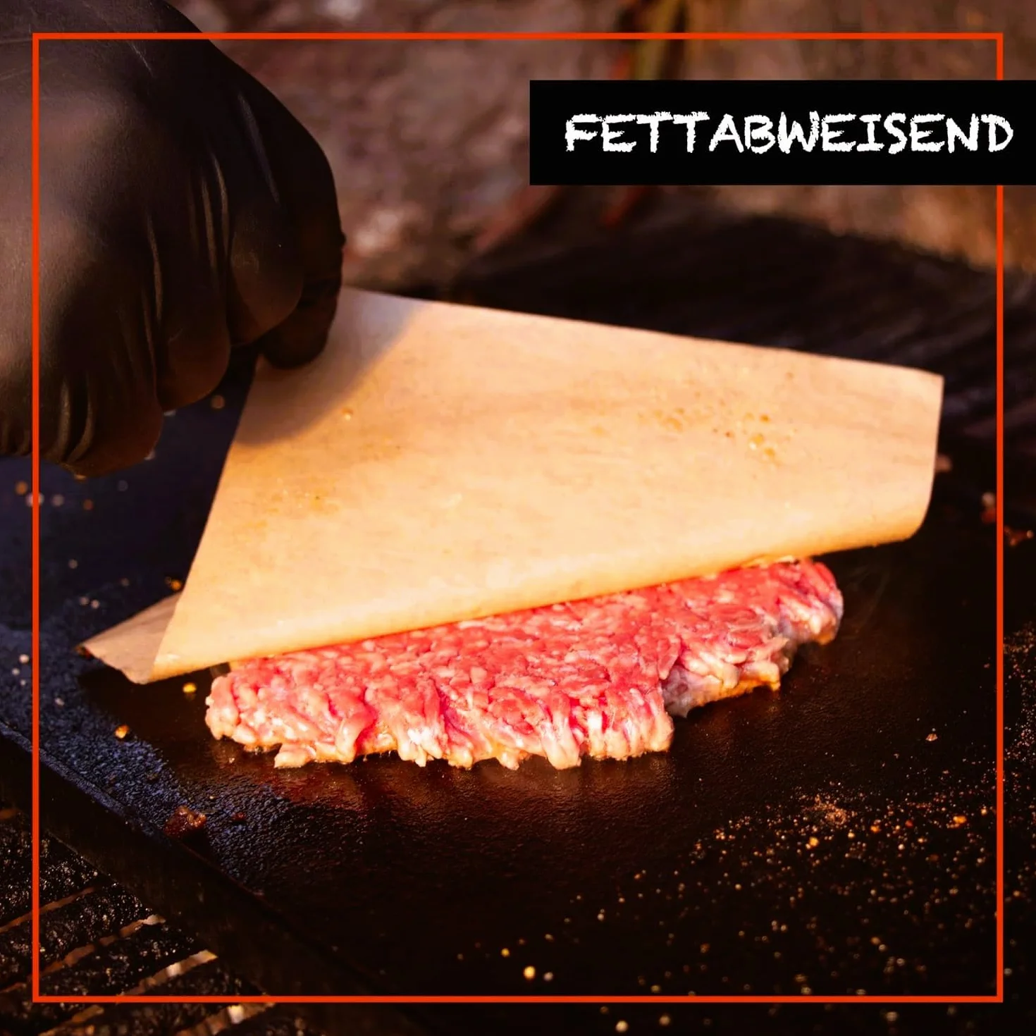DREIBERG Zestaw burgerów z drewna bukowego i stali nierdzewnej do planchy, grilla gazowego, teppanyaki wraz z zestawem szpachli do grilla, papier do burgerów, dzwonków do wytapiania, prasy do grilla