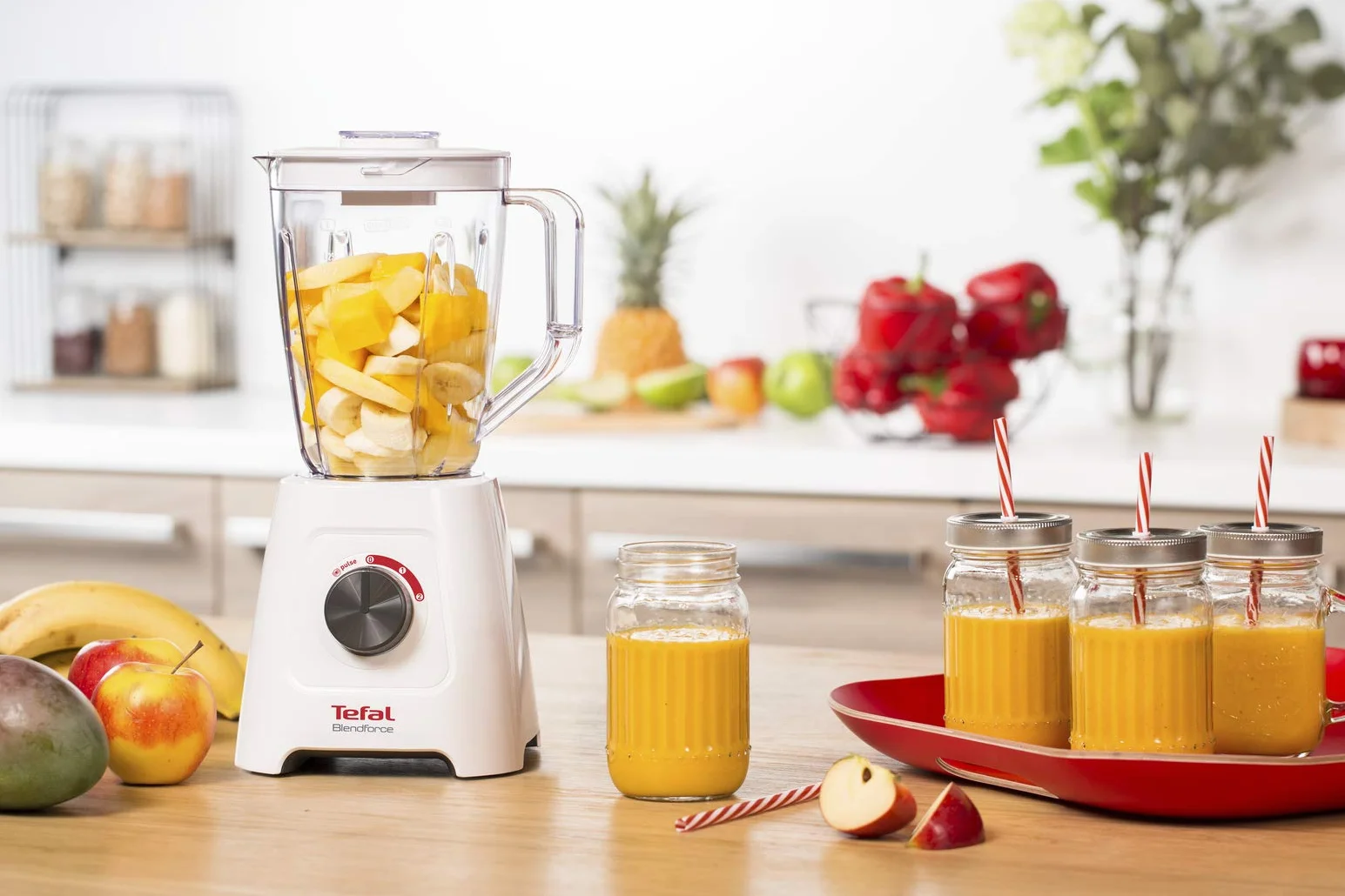 TEFAL Blendforce 2 BL420131 Blender kielichowy stojący, Biały o mocy 600 W, 2 prędkości blendowania, Funkcja kruszenia lodu