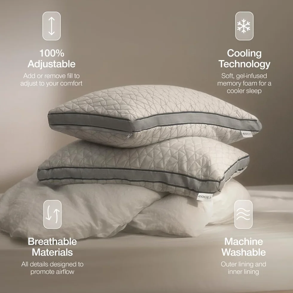 Coop Home Goods Poduszka Eden - Ultra Tech pokrowiec z klinem - regulowane wypełnienie funkcje chłodzący i hipoalergiczny żel oraz pianka zapamiętująca kształt pyłu diamentowego z wypełnieniem z
